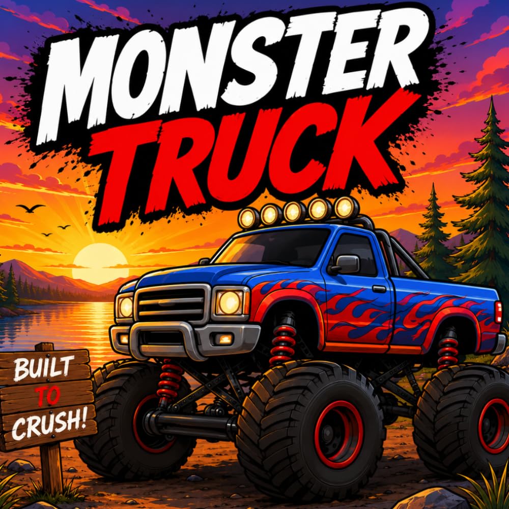 Monster Truck Adventures: Coloring Book: Color Epic Jumps, Muddy Trails, Dinosaurs, Volcanoes, Beaches & More!