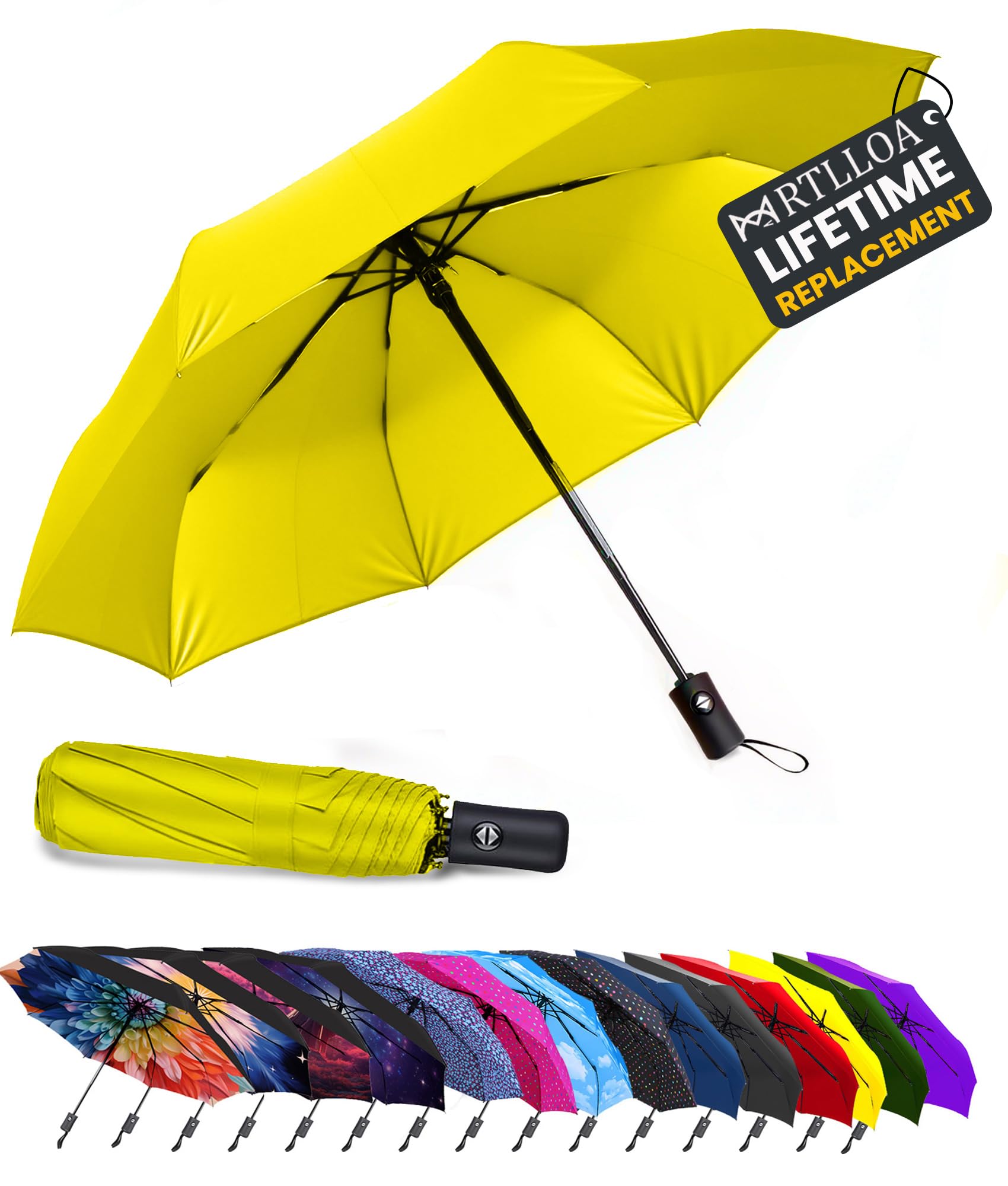 MRTLLOA 42/49 Inch Compact Travel Essentials Umbrella for Rain, Lightweight, Portable, Automatic, Strong, Waterproof Folding Umbrellas for Women, Men