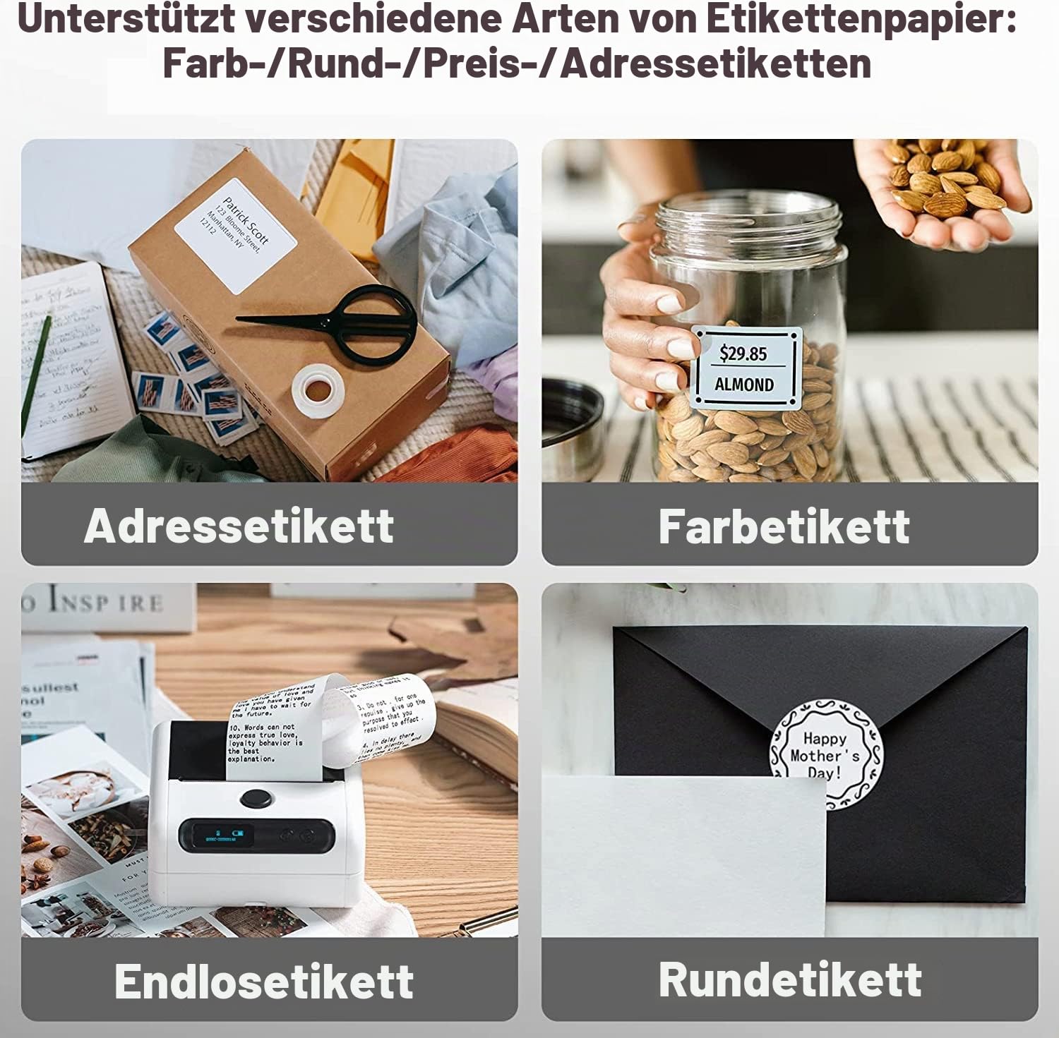 Phomemo 3 Rollen M110 Etikett ，Multifunktionales selbstklebendes für Phomemo M110 M200 M120 M220 M221 1.97“x3.15”（50x80mm）, 3 Rollen，100 / Rolle