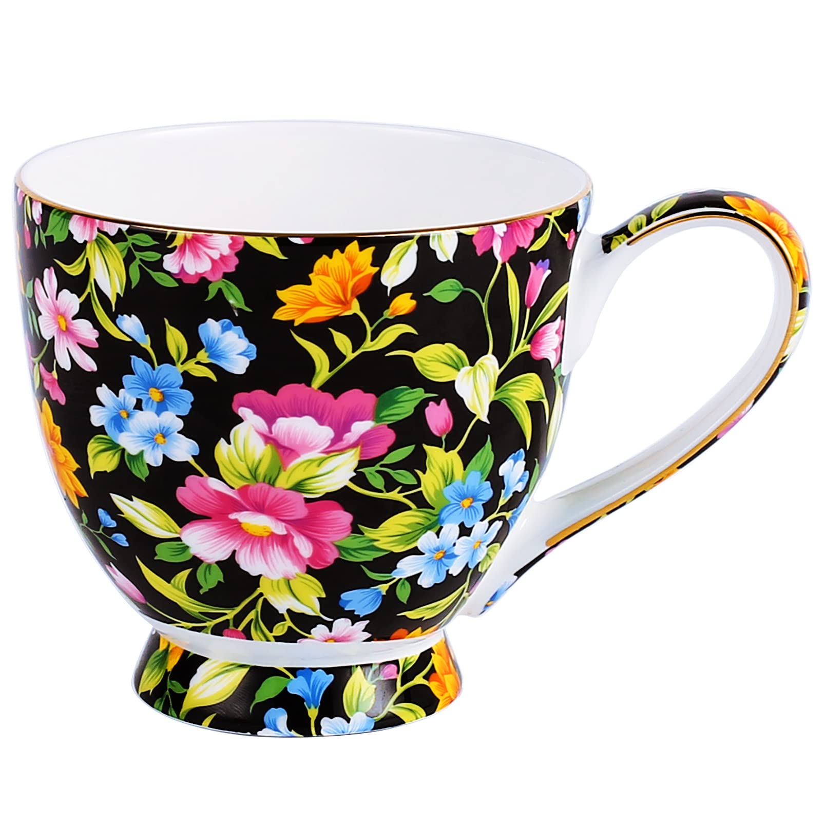 16 oz Floral Mugs Bone China Mug Elegant Floral Coffee Tea Cup - Microwave Dishwasher Safe Mug Perfect for Coffee, Tea,Hot Beverages - Ideal Gift for Friend Colleague Dad Mom