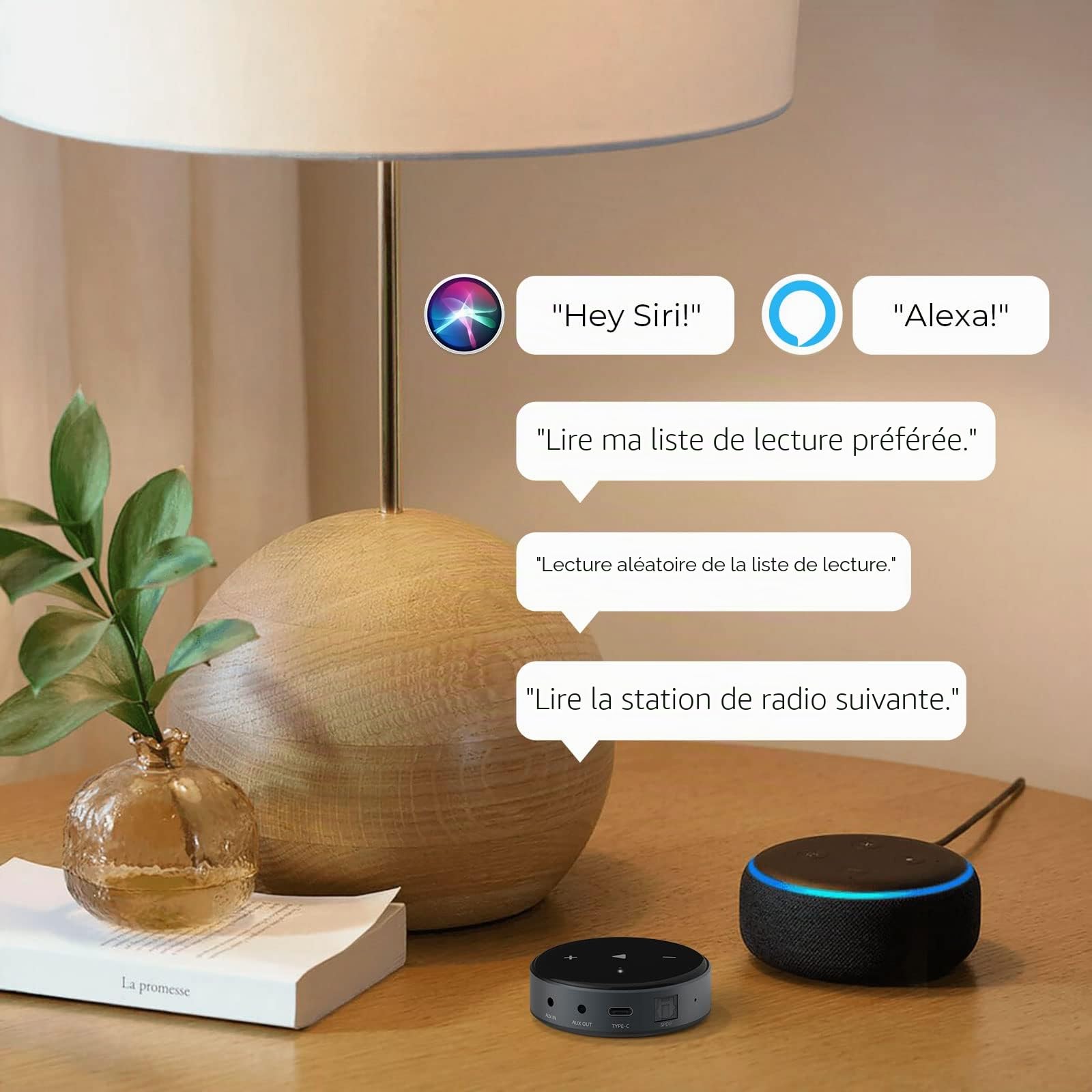 Wiim Mini Airplay 2 Music Streamer, WiFi et Bluetooth Multiroom/Multizone Audio Receiver dans Spotify/Tidal Connect et 192khz/24bit Hi-Res Audio, Fonctionne avec Siri et Alexa Voice Assistant.