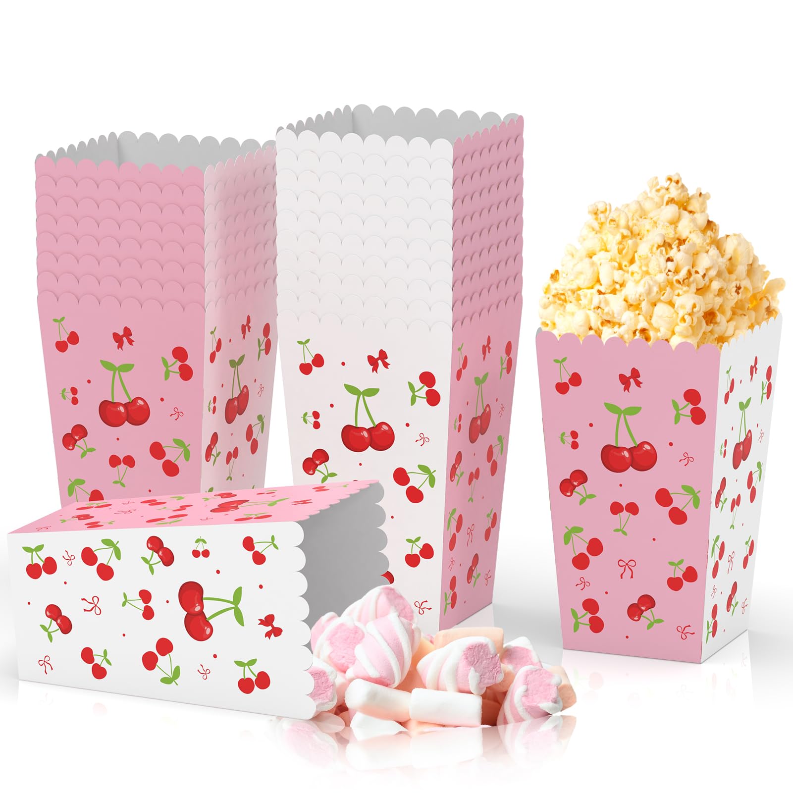 K KUMEED 20 PCS Cherry Party Supplies,Cherry Popcorn Favor Boxes,Summer Fruit Cute Cherry Birthday Decorations Popcorn Bowls Popcorn Buckets Popcorn