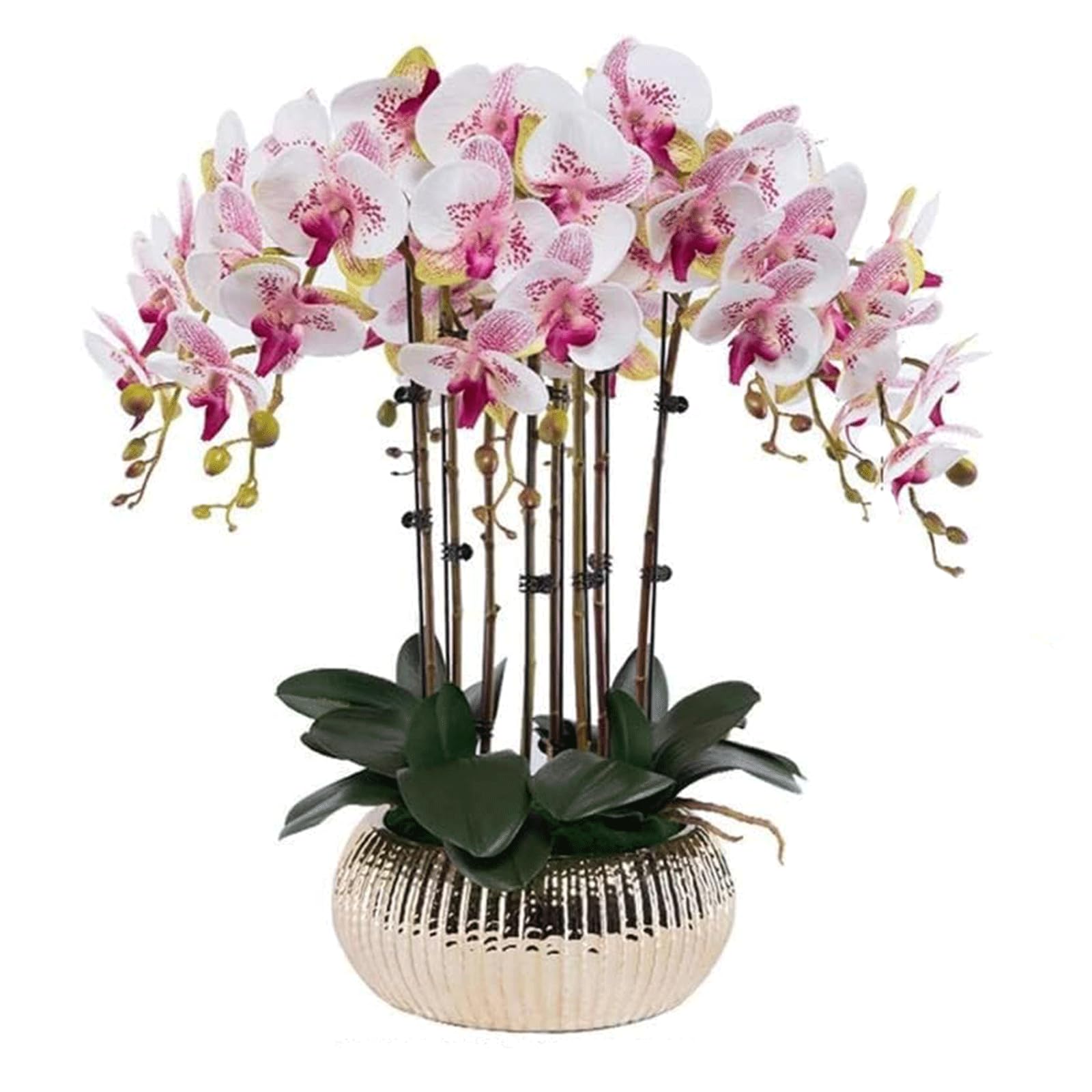 DFGHNBVC Artificial Orchid Orchids Artificial Polyurethane Artificial Flower 63Cm Artificial Phalaenopsis Flowers With Luxury Vase Modern Potted Faux Very Natural.Pink