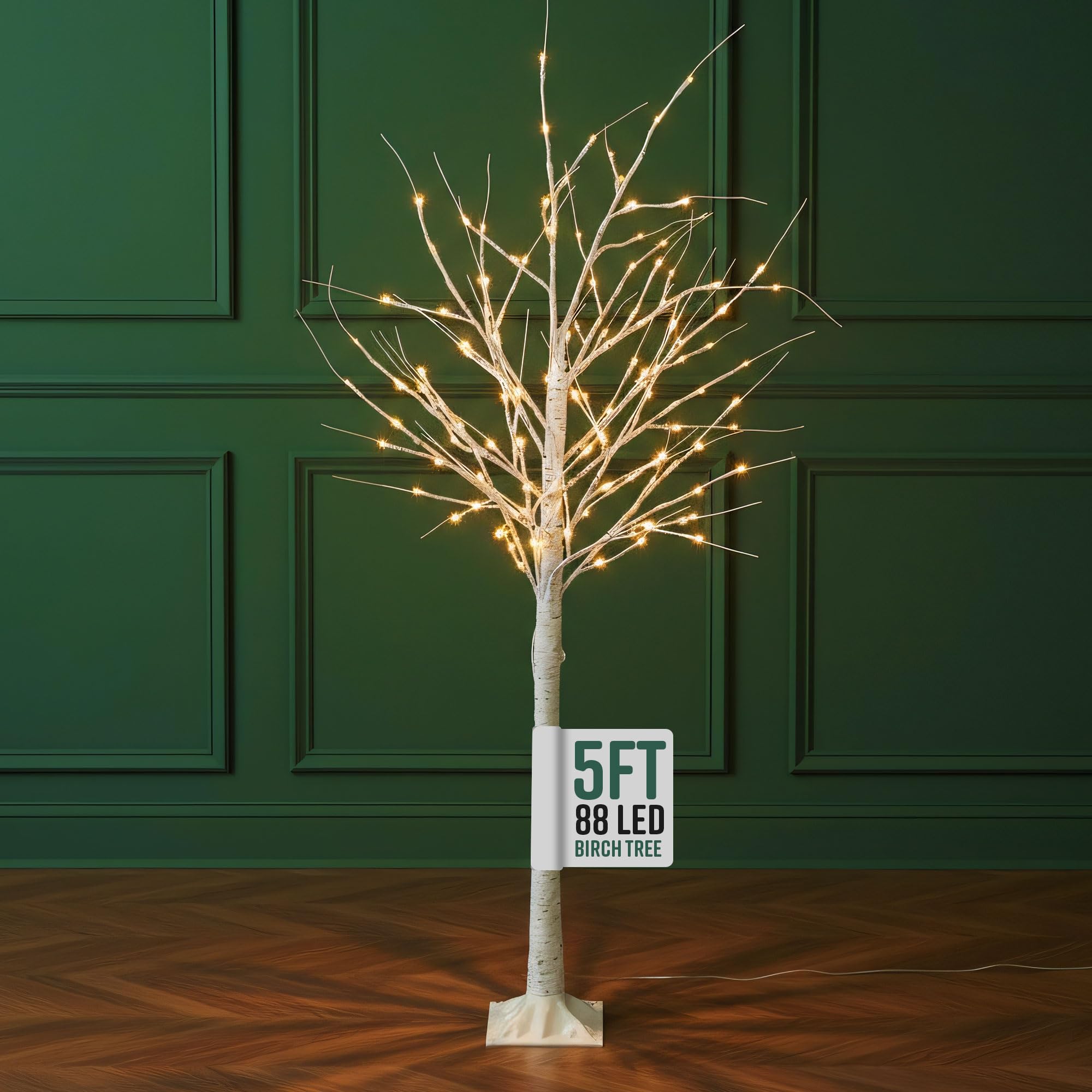 Globrite 5Ft - 88 Led Warm White 5Ft Pre-Lit Twig Christmas Tree With 88 Warm White Leds - White Birch Design, Bendable Branches, Indoor & Outdoor Christmas Decorations