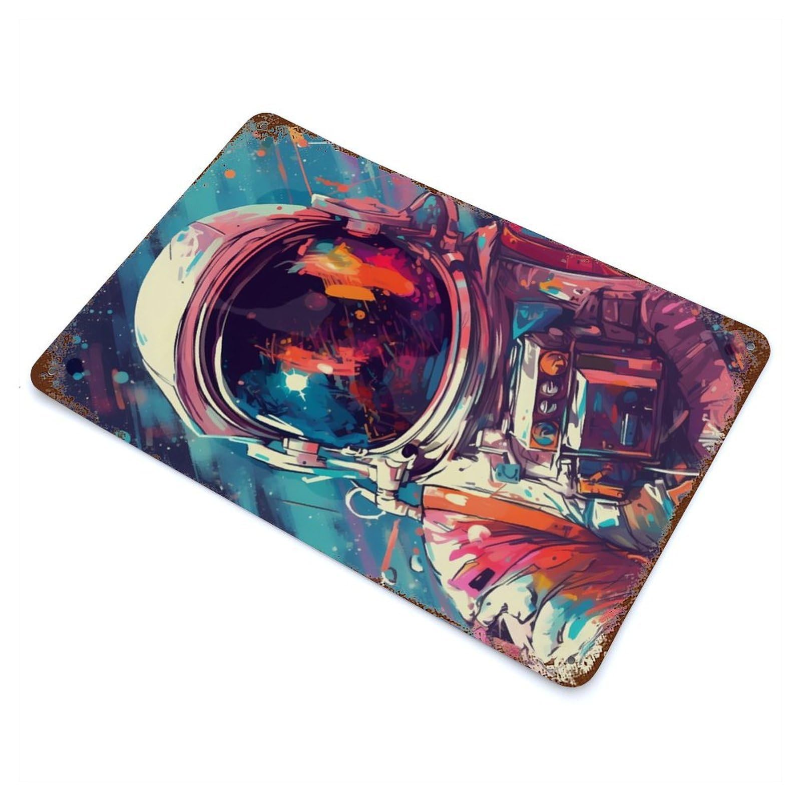 Astronaut Colorful Vintage Metal Tin Sign 11.8"x7.9", Farmhouse Wall Decor for Living Room, Hallway And Home Decor