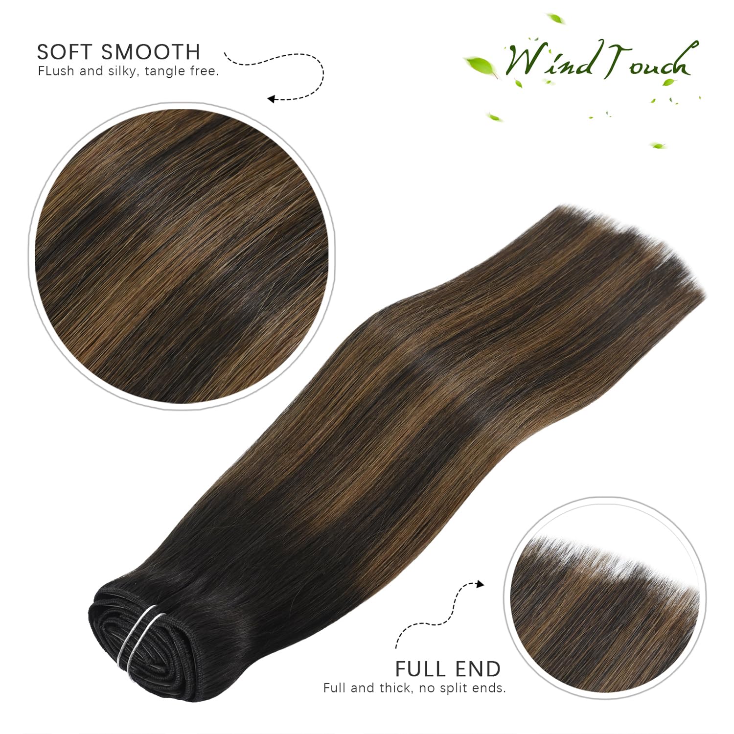 WindTouch Clip in Hair Extensions Human Hair, 15 Inch 75g #4 Medium Brown Hair Extensions for Women Real Human Hair Clip in, Remy Human Hair Extensions Clip ins, Soft Natural Straight — view 53