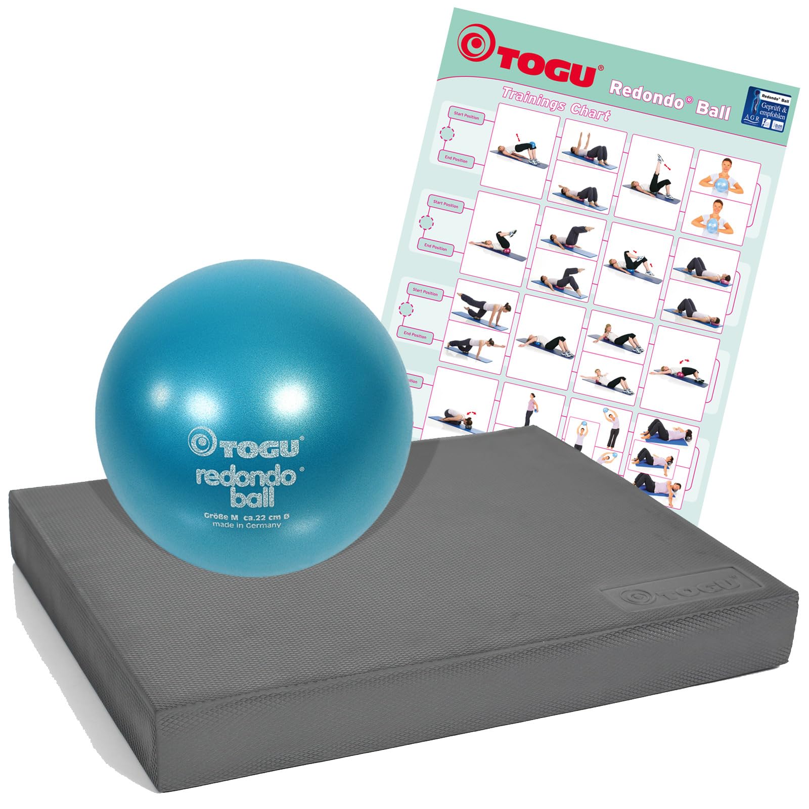 Balance Pad Premium Gleichgewicht Trainer, Balance Kissen, Balancetraining + Redondo Ball 22 cm petrol