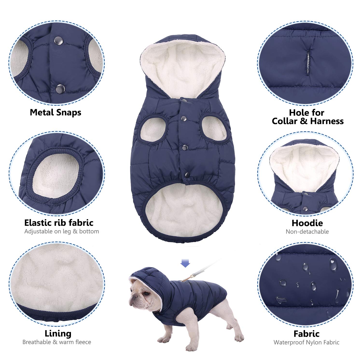SAWMONG - Abrigo de forro polar para perro, resistente al viento, impermeable, forro polar y algodón, para perros de clima frío, ropa para mascotas de razas pequeñas y medianas y grandes