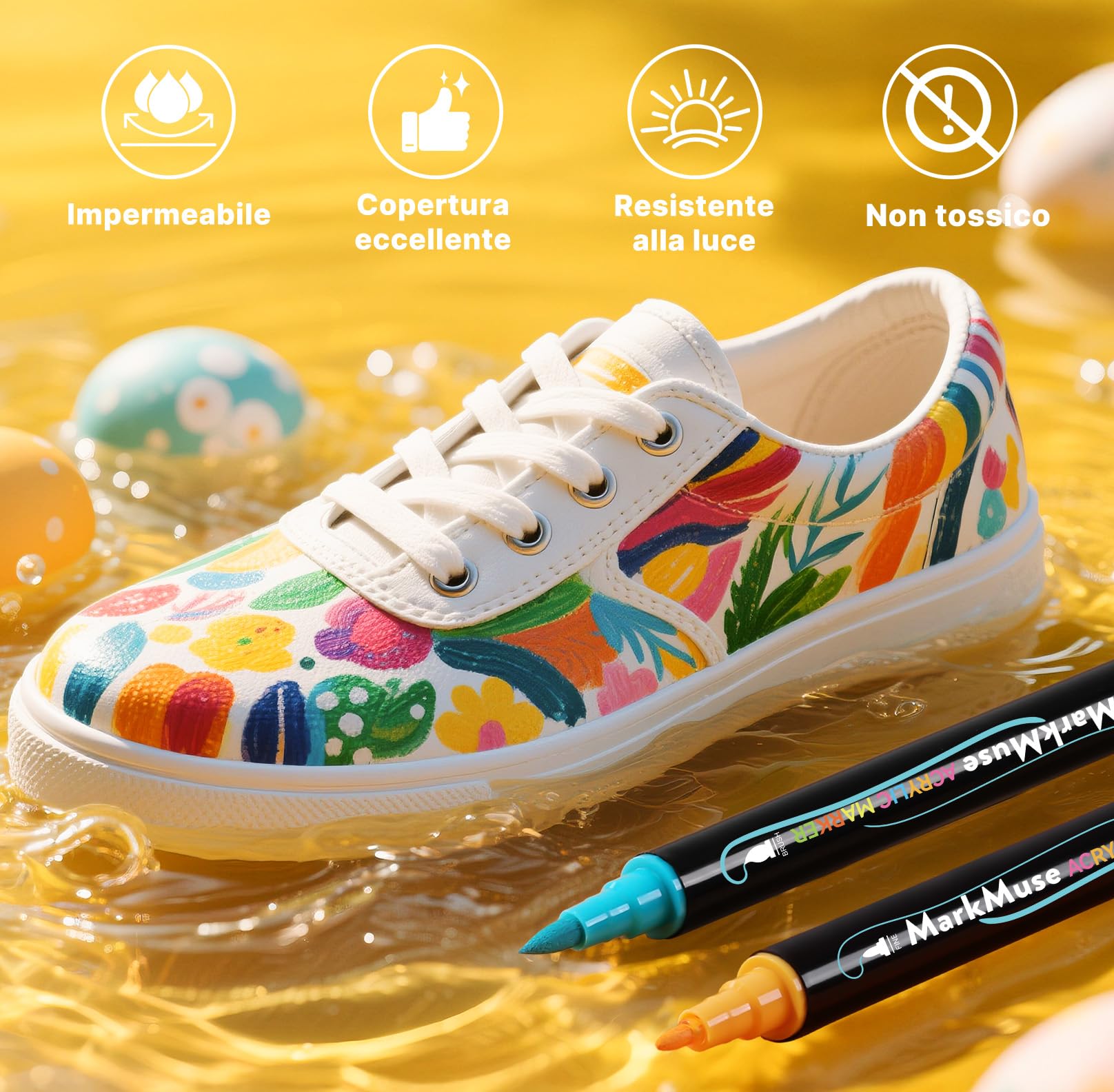 MarkMuse 72 Colori Pennarelli Acrilici Doppia Punta, Marcatori Acrilici Asciugatura Rapida & Impermeabili, Acrylic Marker Ad Acqua per Dipingere Sassi, Colorazione, Legno, Vetro, Tessuti, Pittura