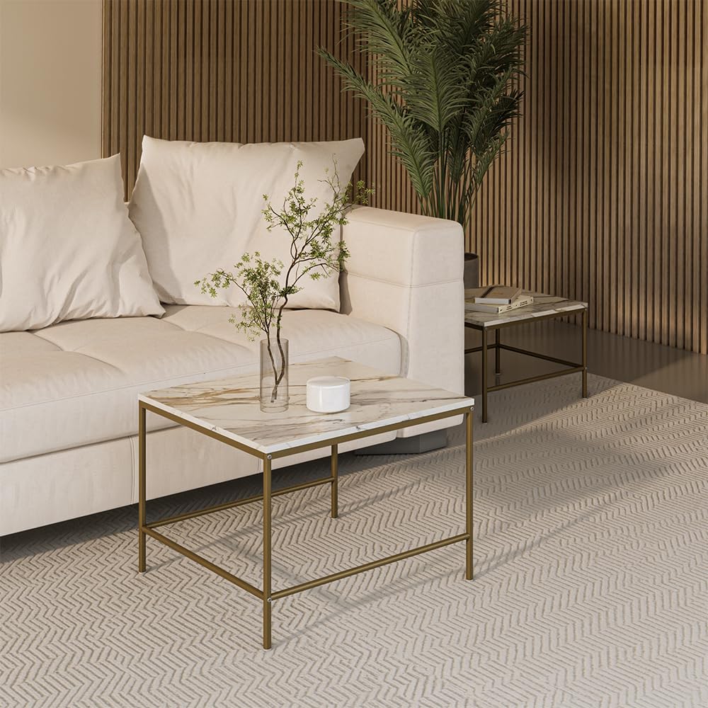 Vicco Tavolino da divano Ramio, Bianco/Oro, 60 x 60 cm 2 parti, per un utilizzo flessibile come superficie d’appoggio o tavolini laterali