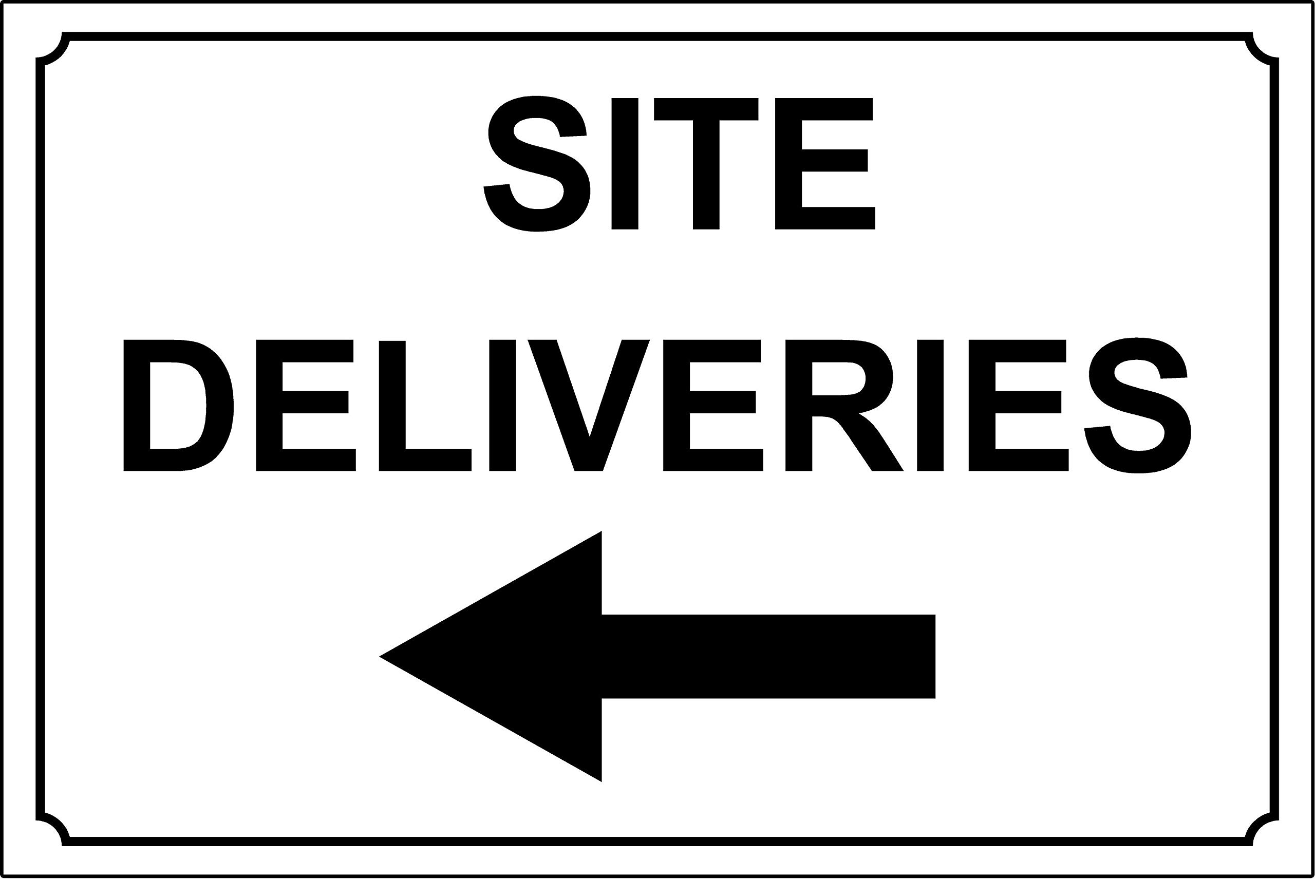 Site deliveries construction arrow left Safety sign - 1.2mm Rigid plastic 300mm x 200mm