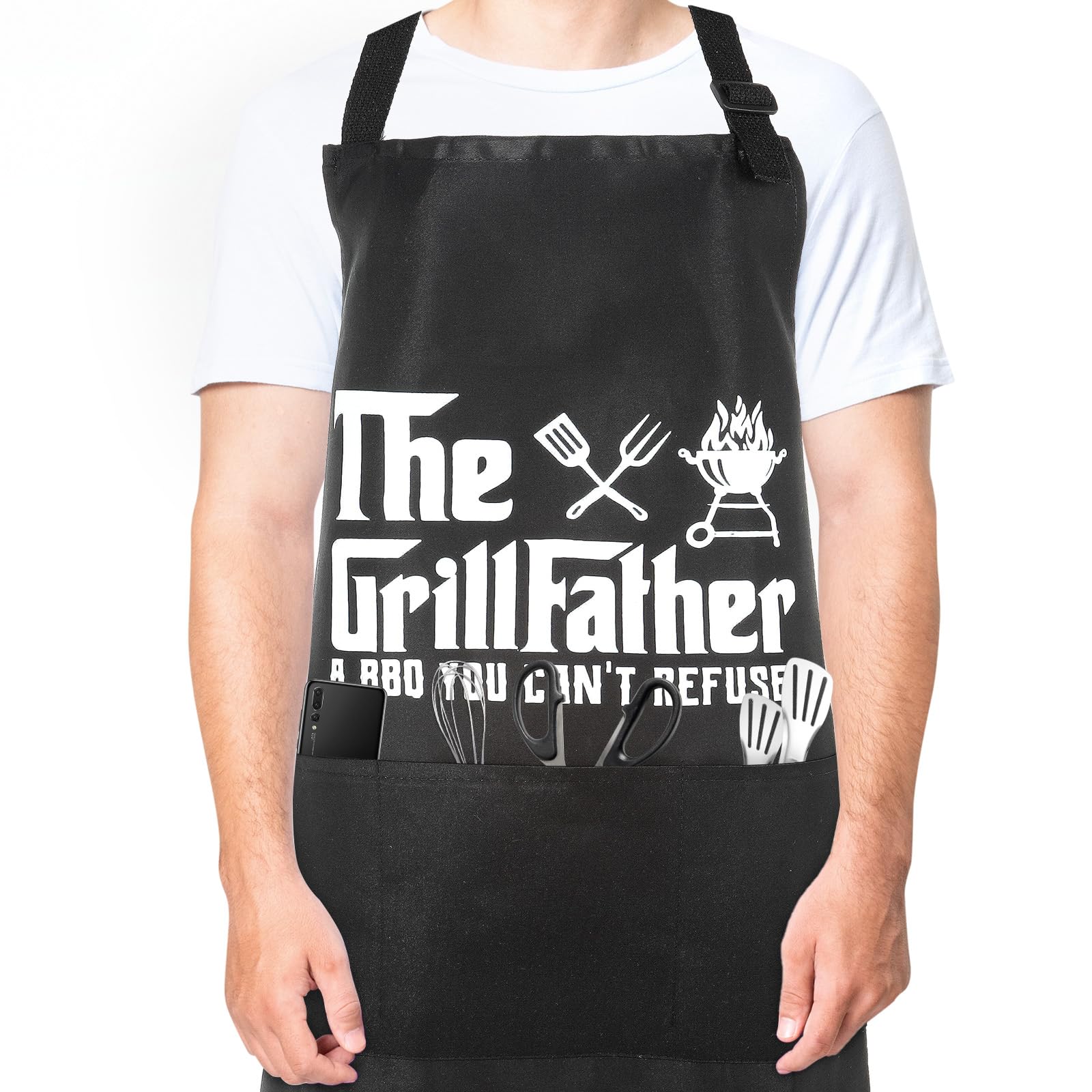 Nogeqi Delantal para barbacoa para hombre, divertido, regalo para el padre, delantal de cocina, resistente al agua, delantal para papá