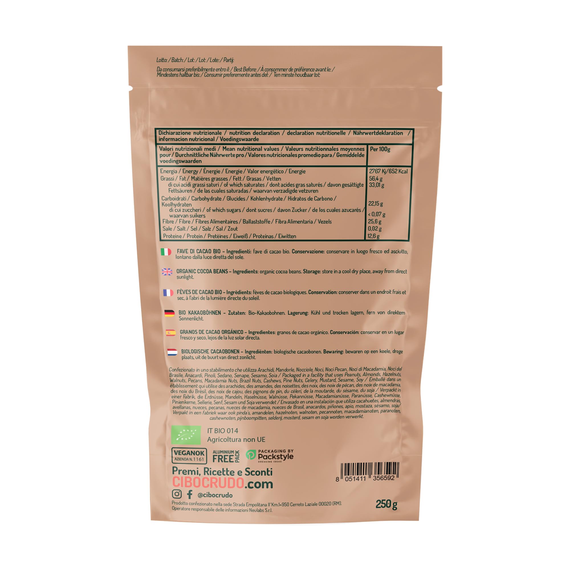 Granos de Cacao Crudo Orgánico 250g - Cacao Puro de Guatemala, Grano o Nibs 100% Natural