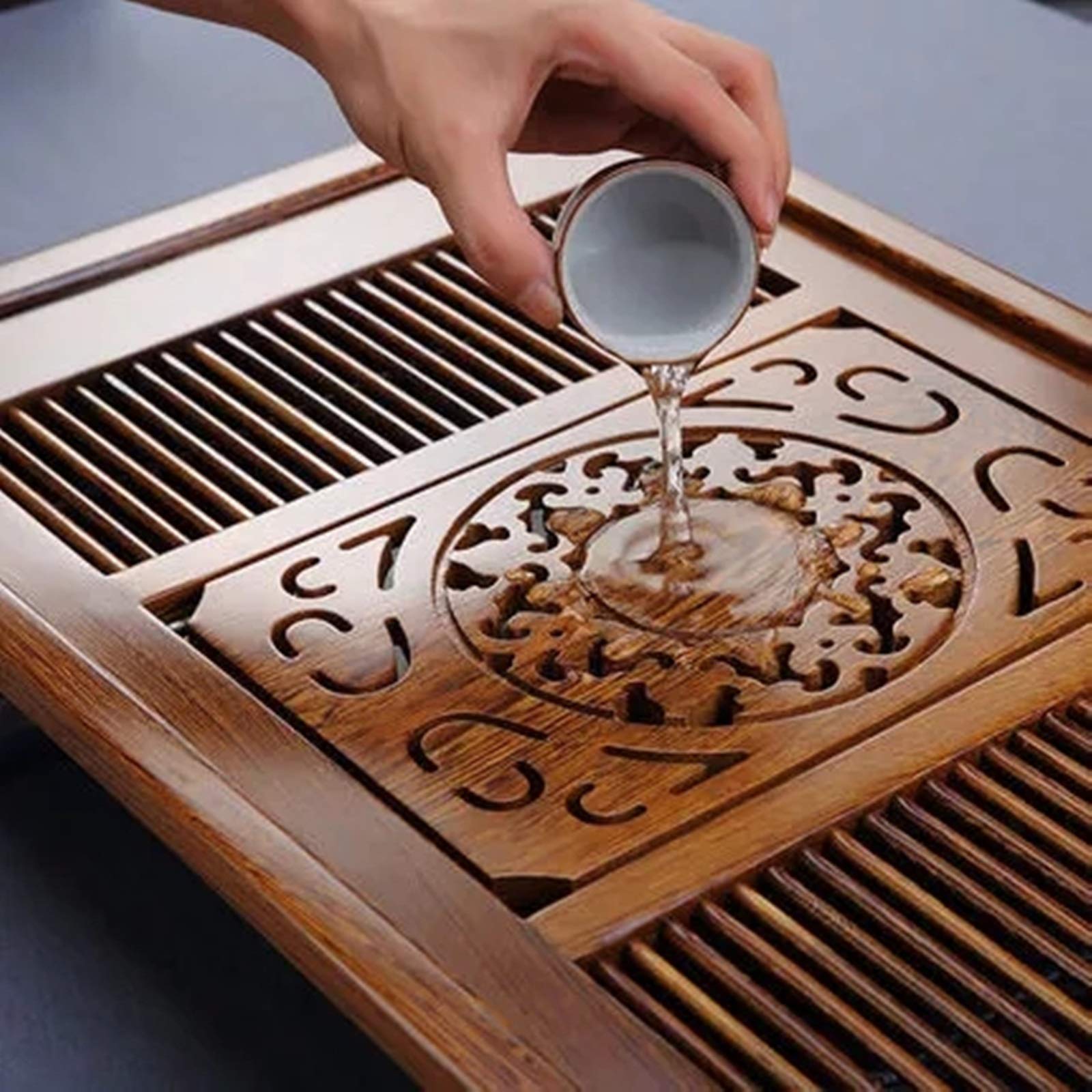 Tace Na Herbatę Taca Na Herbatę Z Litego Drewna Stolik Na Herbatę Z Palisandru Prosty Pojemnik Na Wodę Odpływ Naczynia Do Herbaty Kung Fu Duża Prostokątna Taca Zest,Wenge Wood-65.5x35.5x6cm