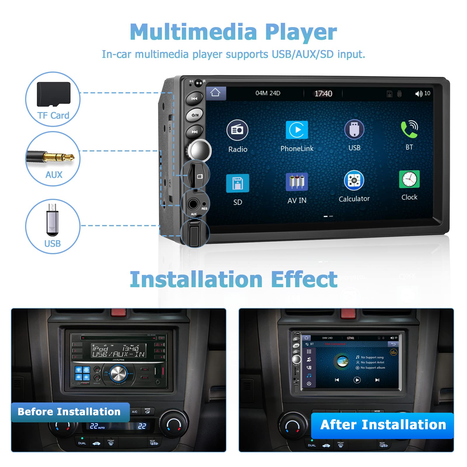 Hikity Autoradio 2 DIN Mit Wireless CarPlay - 7 Zoll Touchscreen & Rückfahrkamera