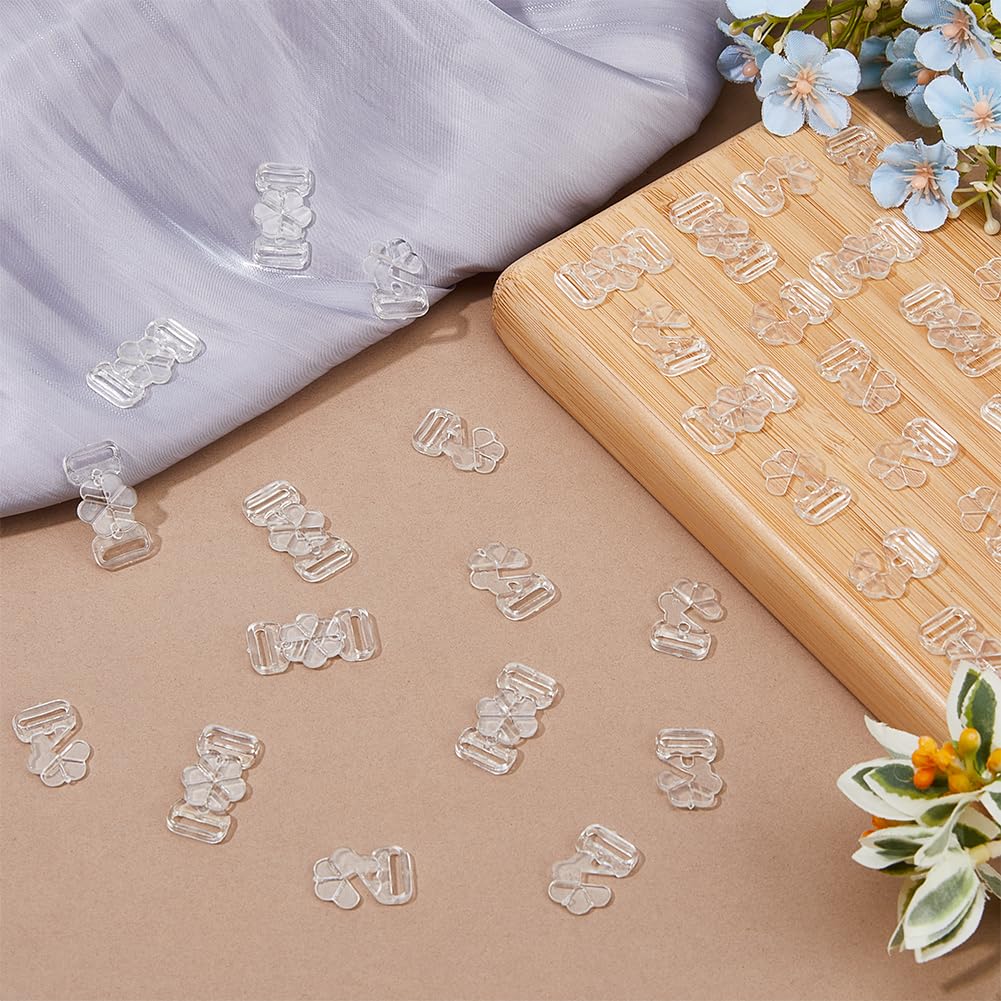 SUPERFINDINGS 60Sets Plastic Bikini Bra Clips Hooks and Snap Flower Shaped Bra Slide Buckles Clear Sewing On Swimsuit Bra Hooks Bikini Halter Adjustment Slides for Swimsuit Tops and Lingerie,2.1x1.4cm - Image 4