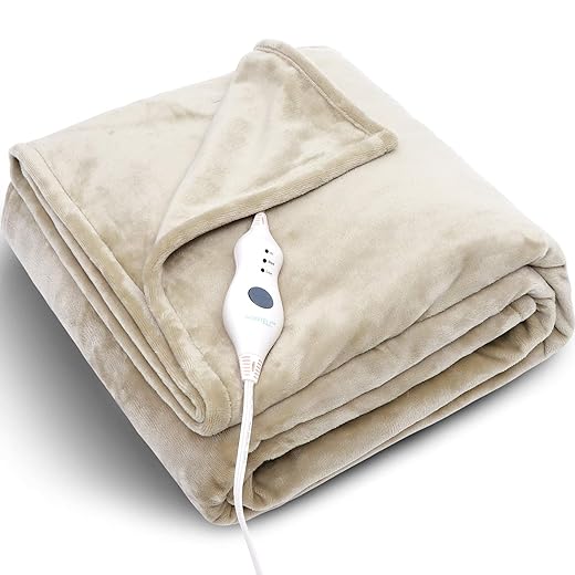 Electric Blanket Full Size 72x84 Inch Electric Throw Blanket 3 Heat Setts Beige Heating Blanket ETL Certified Heated Blanket Washable Soft Flannel Heated Throw Blanket Fast Heating (72" x 84")