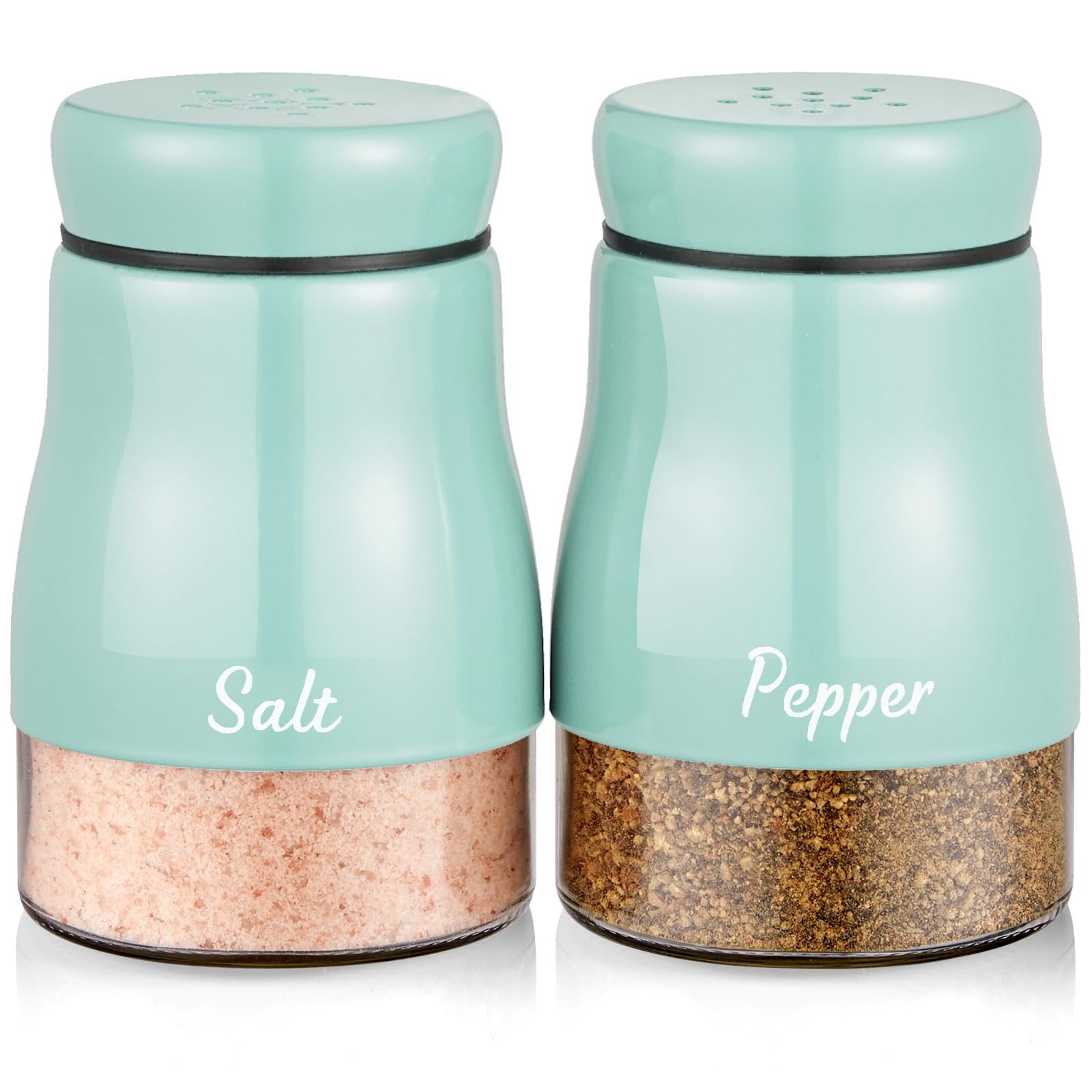 Turquoise Salt and Pepper Shakers Set, Bivvclaz 5 oz Salt and Pepper Dispenser with Glass Bottom, Cute Salt and Pepper Shakers for Teal Kitchen Decor and Accessories, Easy Filling
