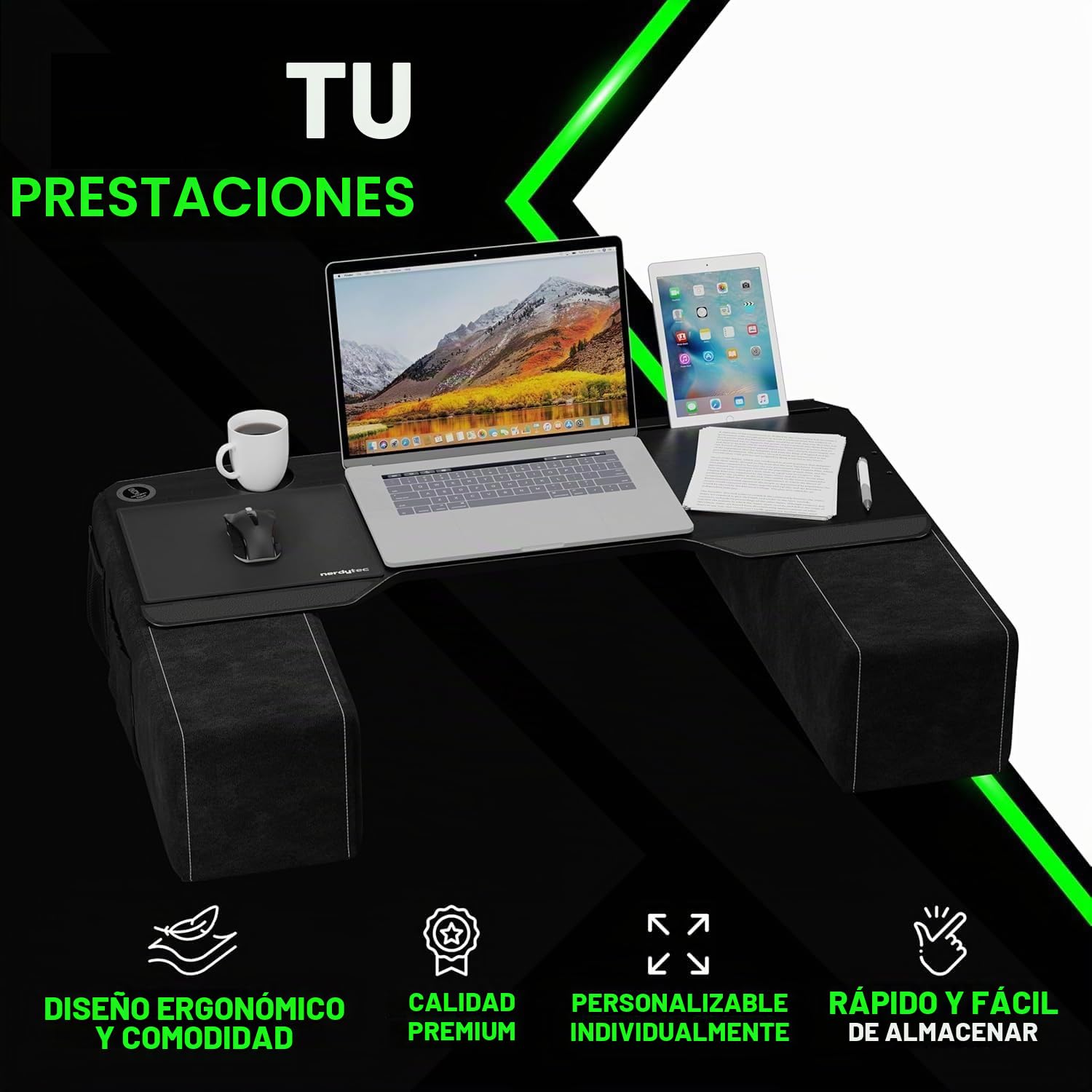 Couchmaster® CYBOSS - Escritorio ergonómico y Extra Grande para portátiles, periféricos inalámbricos y Uso en el sofá/Cama