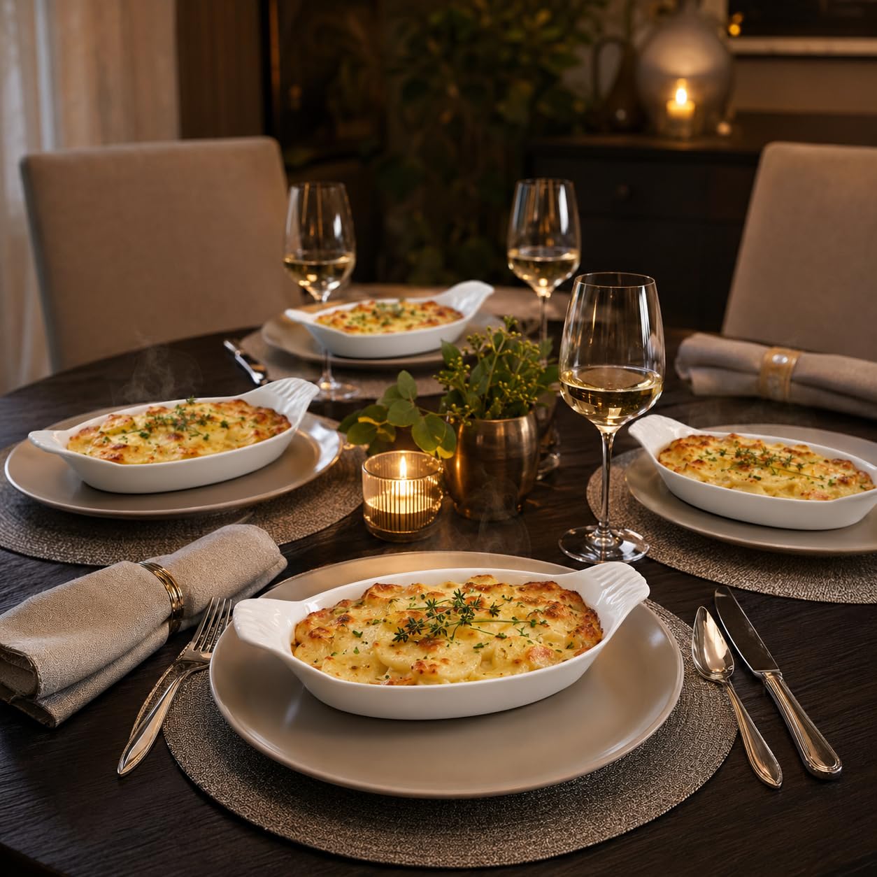 HIC Kitchen HIC Kitchen Ovale Au Gratin Auflaufformen-Set, feines weißes Porzellan, 25,4 cm, 4 Stück, Au Gratin Auflaufformen-Set, feines weißes Porzellan, 25,4 cm, 4 Stück