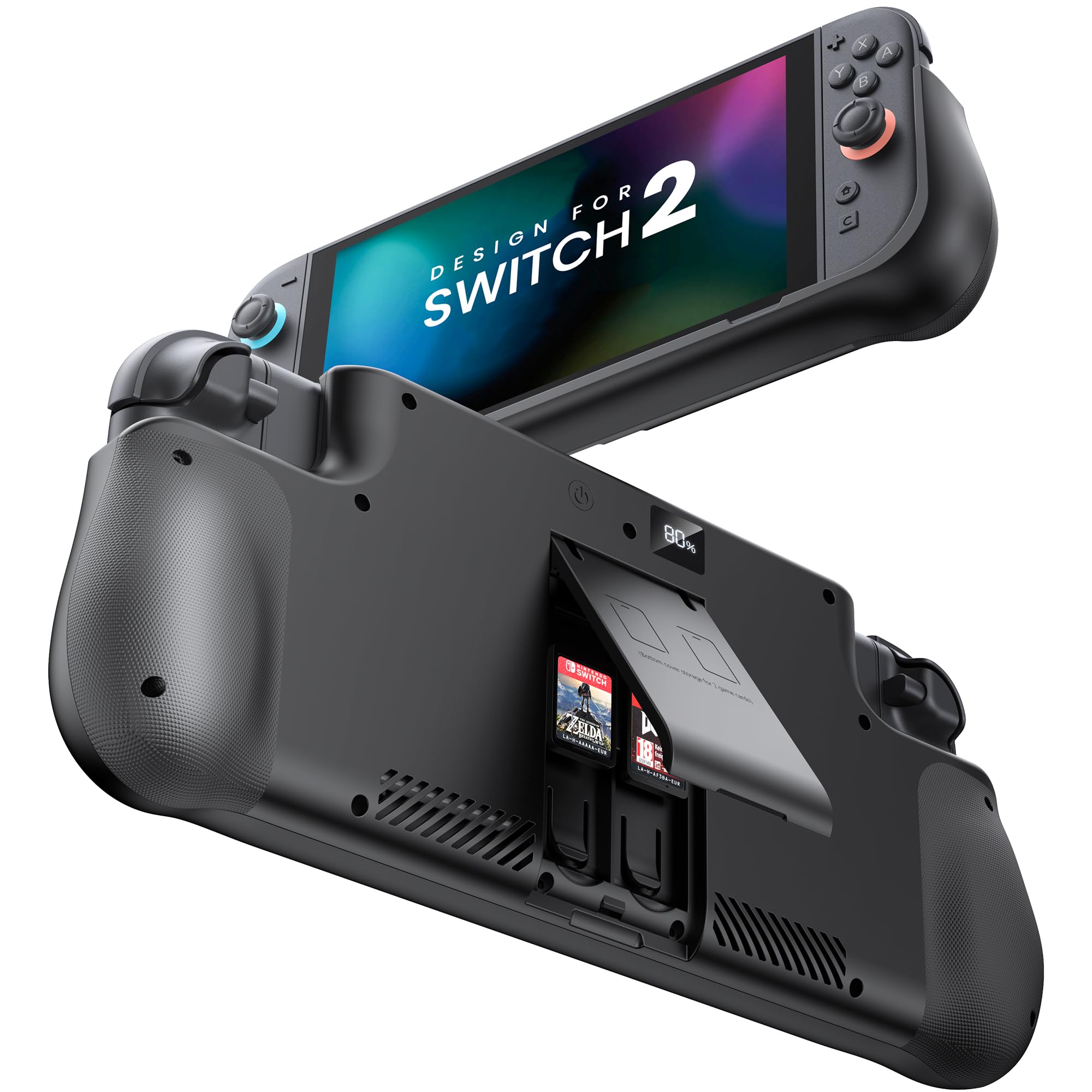 GagaKing Coque Batterie pour Nintendo Switch 2, boîtier de Recharge Rapide PD/QC 10000mAh – écran LED, Ports USB-C, 2 emplacements pour Cartes de Jeu et Support intégré