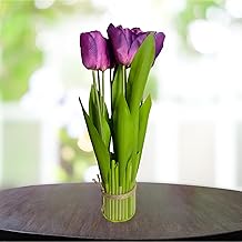 ONE MITTII Artificial Tulip Lily Flower Bunch | Artificial Flowers for Home, Living Room, Bedroom, Office, Balcony & Table Decoration | Festival & Wedding Gifting (Purple, Without Vase) | 35 cm