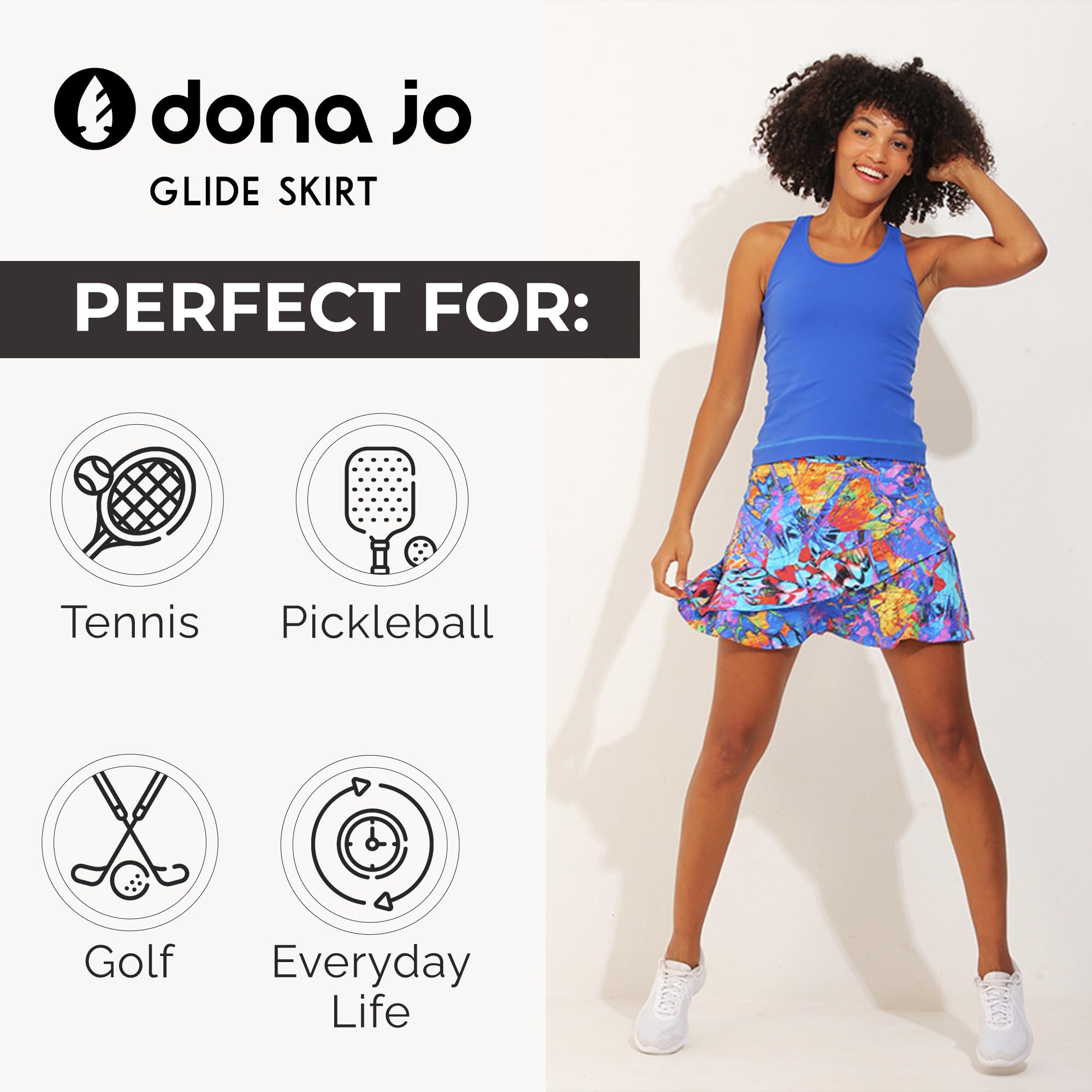 Dona Jo Glide - Falda para mujer, falda atlética de golf, pantalones cortos y bolsillos, falda de tenis, falda de uso activo
