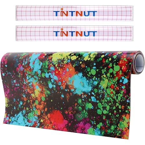 Tintnut Splash Permanent Vinyl Roll - 12 inch x 5ft, Mutilcolor Watercolor Adhesive Roll, Patterned Permanent Adhesive Vinyl for Cutting Machine,Home Decor Self Sticker