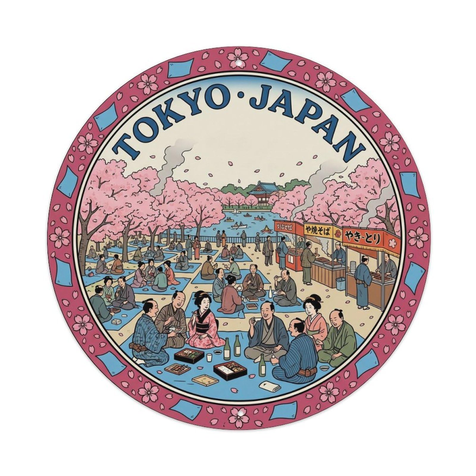 Tokyo Ueno Park Hanami Picnic Spring Japan Travel Metal Tin Sign