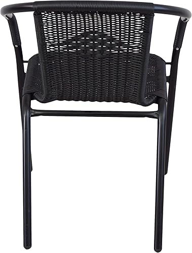 Miniatura 19 de BTEXPERT Vidrio templado de 28 pulgadas para interiores y exteriores, borde negro + 2 pilas de restaurante, 2 sillas de ratán con una mesa cuadrada