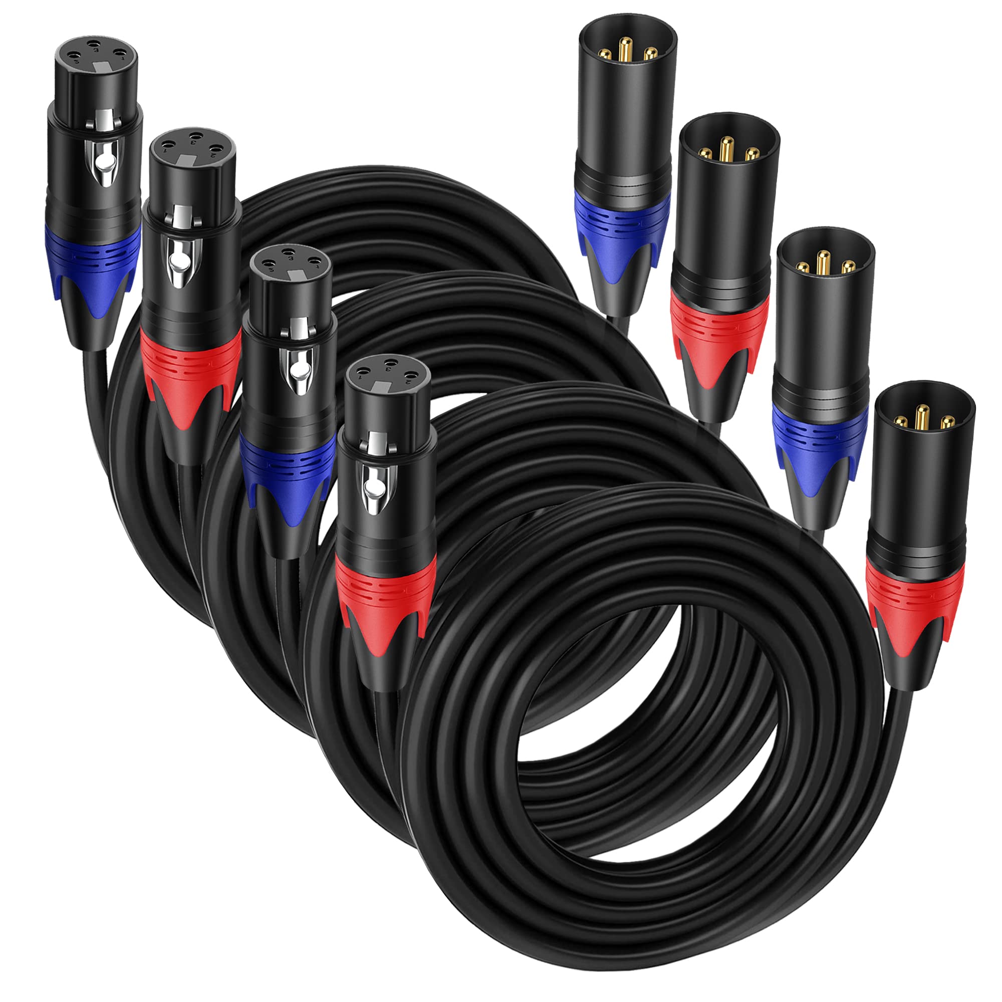 Seefeful 4 Pack, 25 FT XLR Male to XLR Female Cable Professional Balanced Microphone Lead Male to Female Cables, Extension Mic Cable Cord