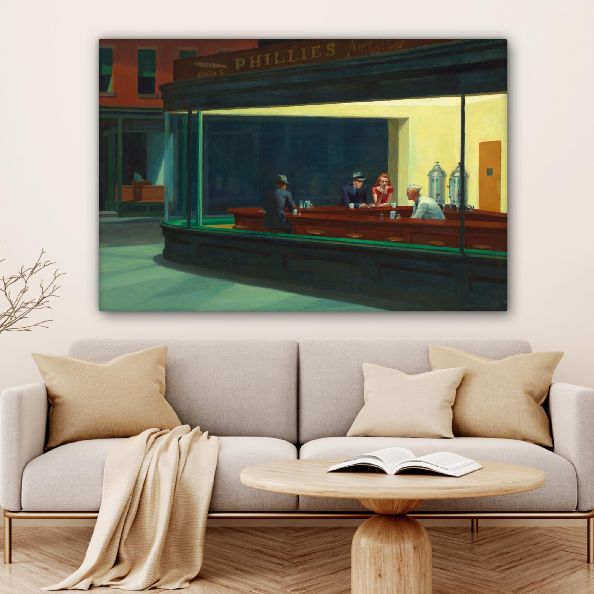 MuchoWow Toile 60x40cm Engoulevent Edward Hopper - Impression Sur Toile Décoration Murale Salon Et Chambre