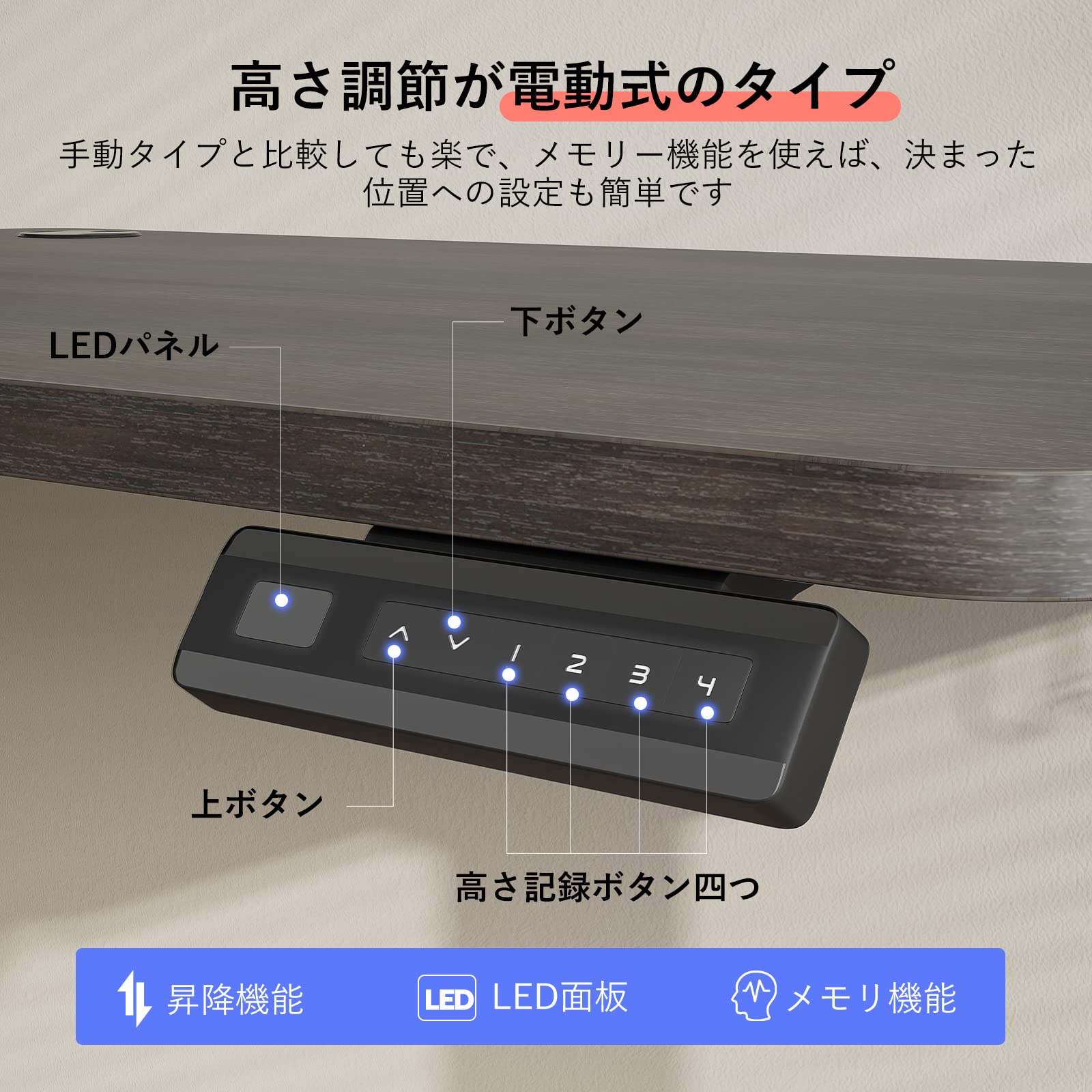 Amazon.co.jp: Sunon 電動昇降デスク（幅100cmX奥行60cm） 組み立て