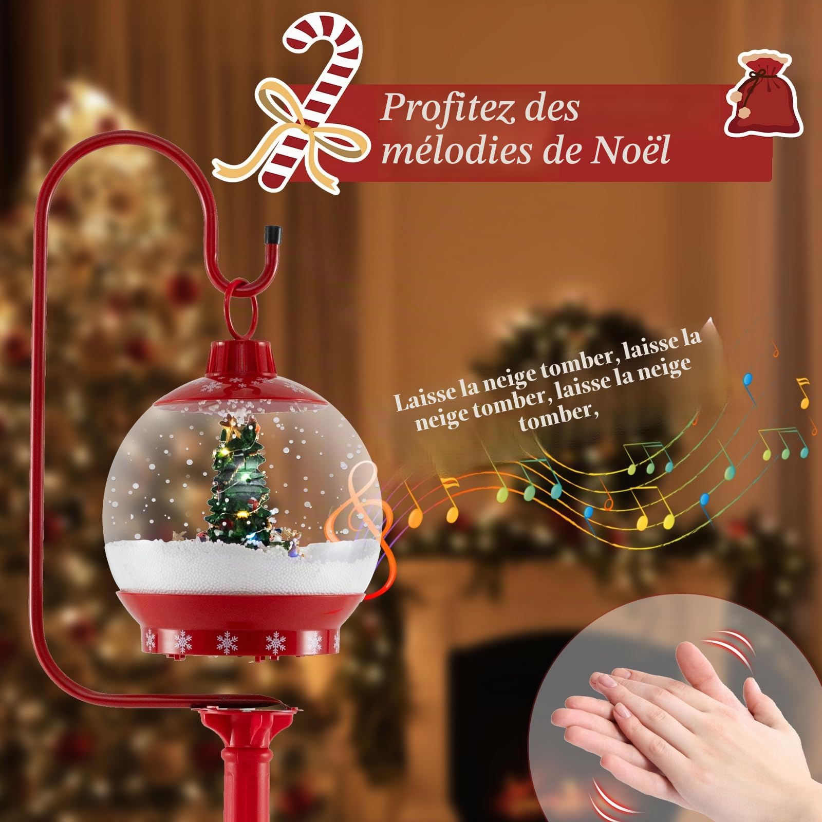 SOARS Decoration Noel, Lampadaire Noel 173CM avec Musique, Boule de Cristal | Boule Rotative à 360°, Flocons de Neige, Sapin de Noel, Deco Noel Exterieur & Interieur pour Jardin, Cour, Salon