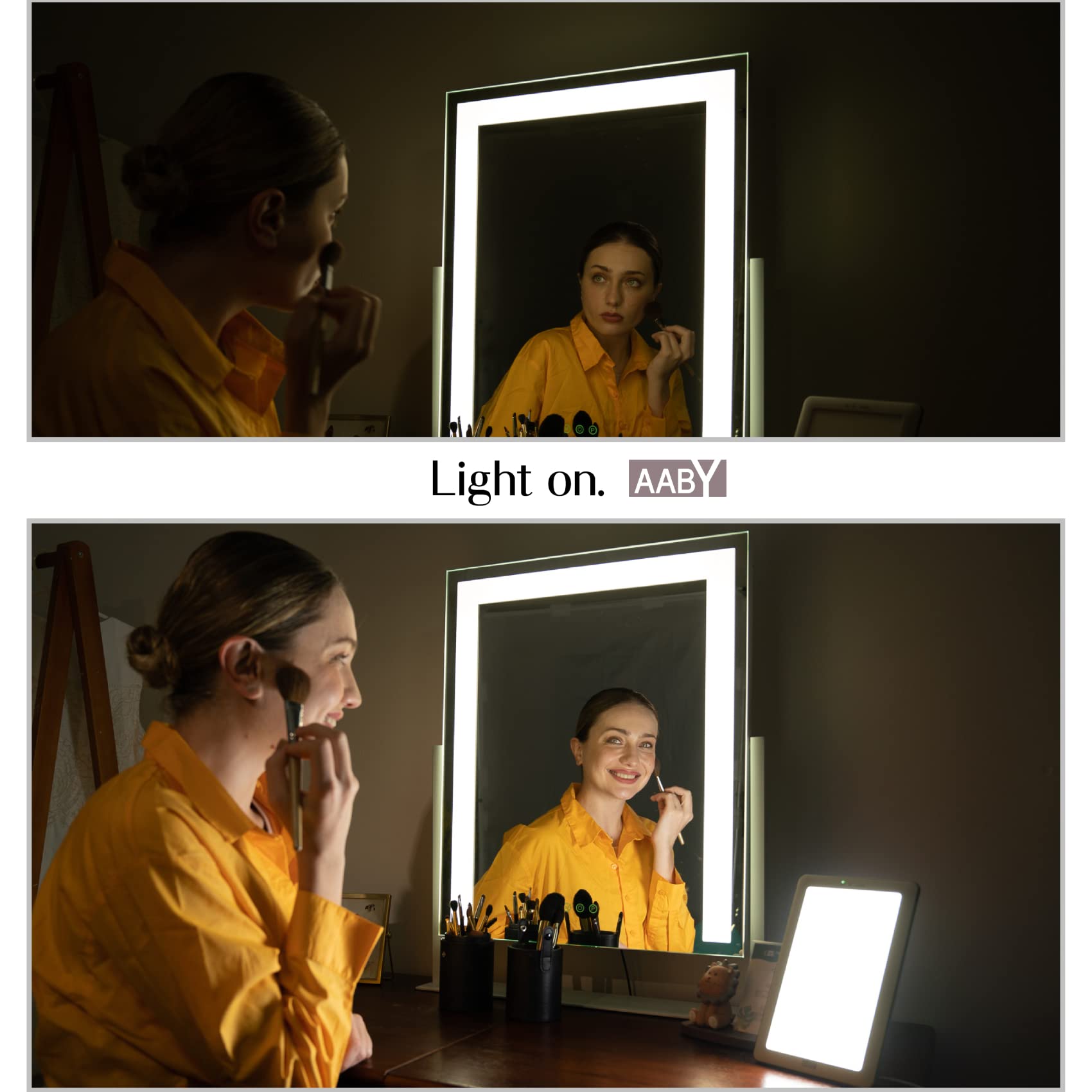 AABY Premium Daylight Therapy Lamp - Medically Certified Mood Light - UV & Flicker Free 10,000 Lux Bright White LED Light, w/3-Step Brightness & Timer Options - Fold-Out Stand Built-In (Yellow)