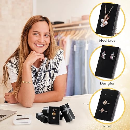 Miniatura 4 de Highergo Juego de 36 cajas de regalo de joyería, cajas de joyería de papel de cartón, cajas de regalo pequeñas vacías con tapas, lazo de cinta a