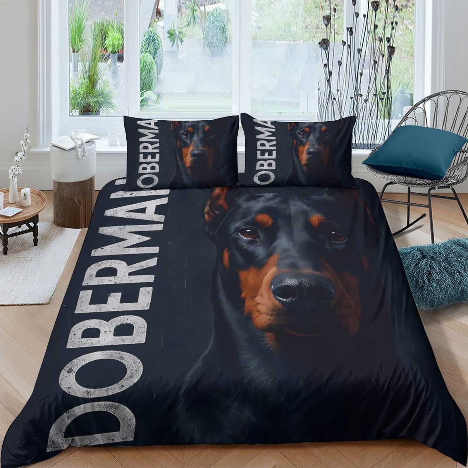 Ctjqhvkz Style-7 3D Printed Doberman Black Fitted Sheet Microfiber Soft Bedroom Decor Dog Theme Bed Cover Machine Washable Single（135X200cm）
