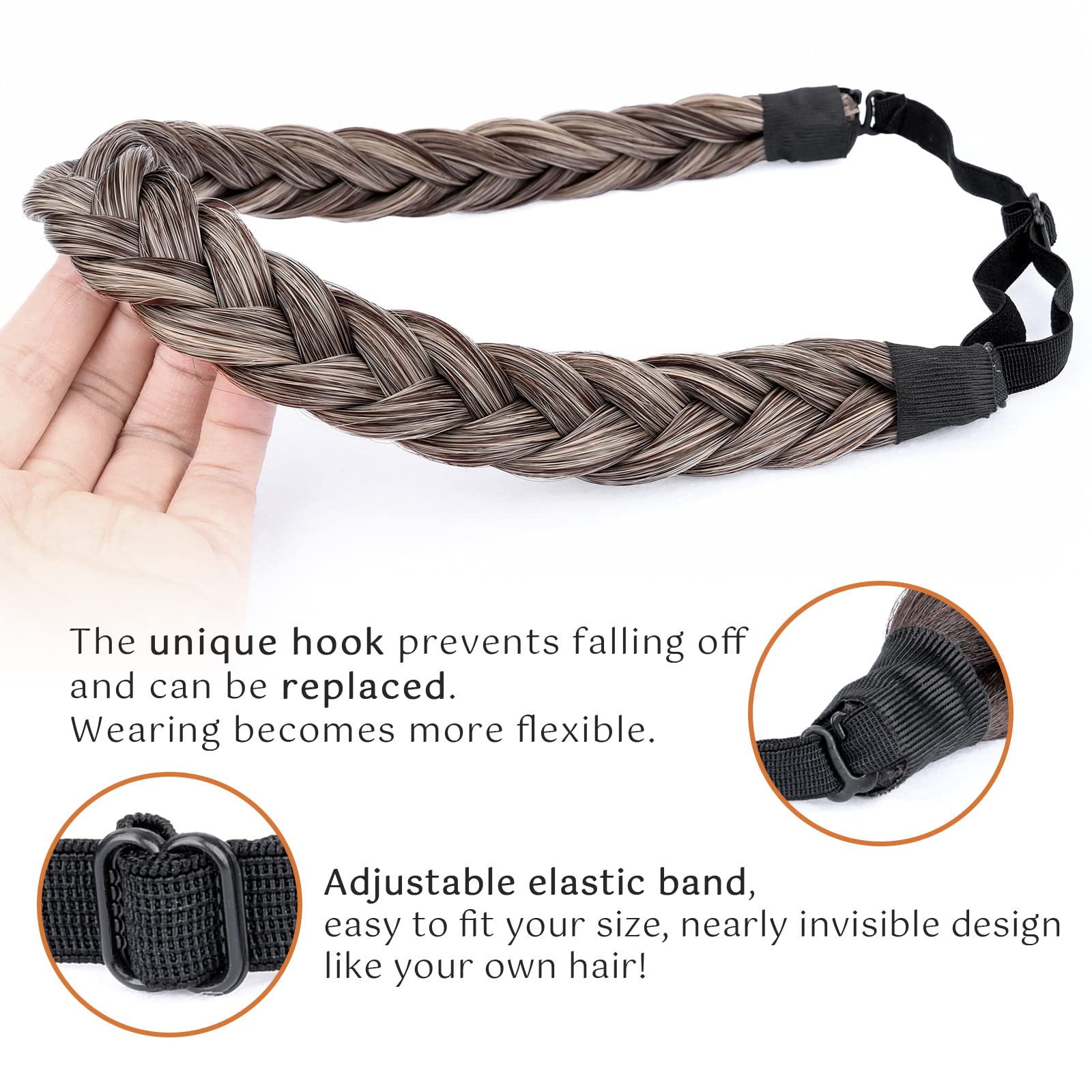 Gledola 2 Strands Fishtail Plaited Braids Headband Braided Synthetic Hair Elastic Stretch, Hair Accessory for Bride Women - Image 4