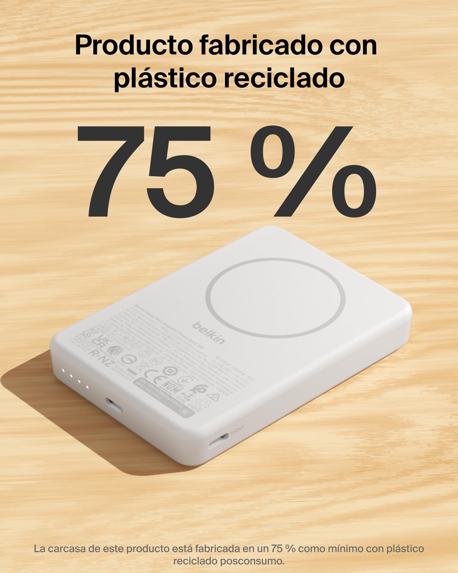 Belkin BoostCharge Batería Externa Magnética 10000mAh 1 Puerto USB-C Blanco | Power Bank 10000 mAh, Anillo Magnético, 2 Puertos USB-C, Cable Incluido, Autorizada como Equipaje de Mano, Batería Portátil