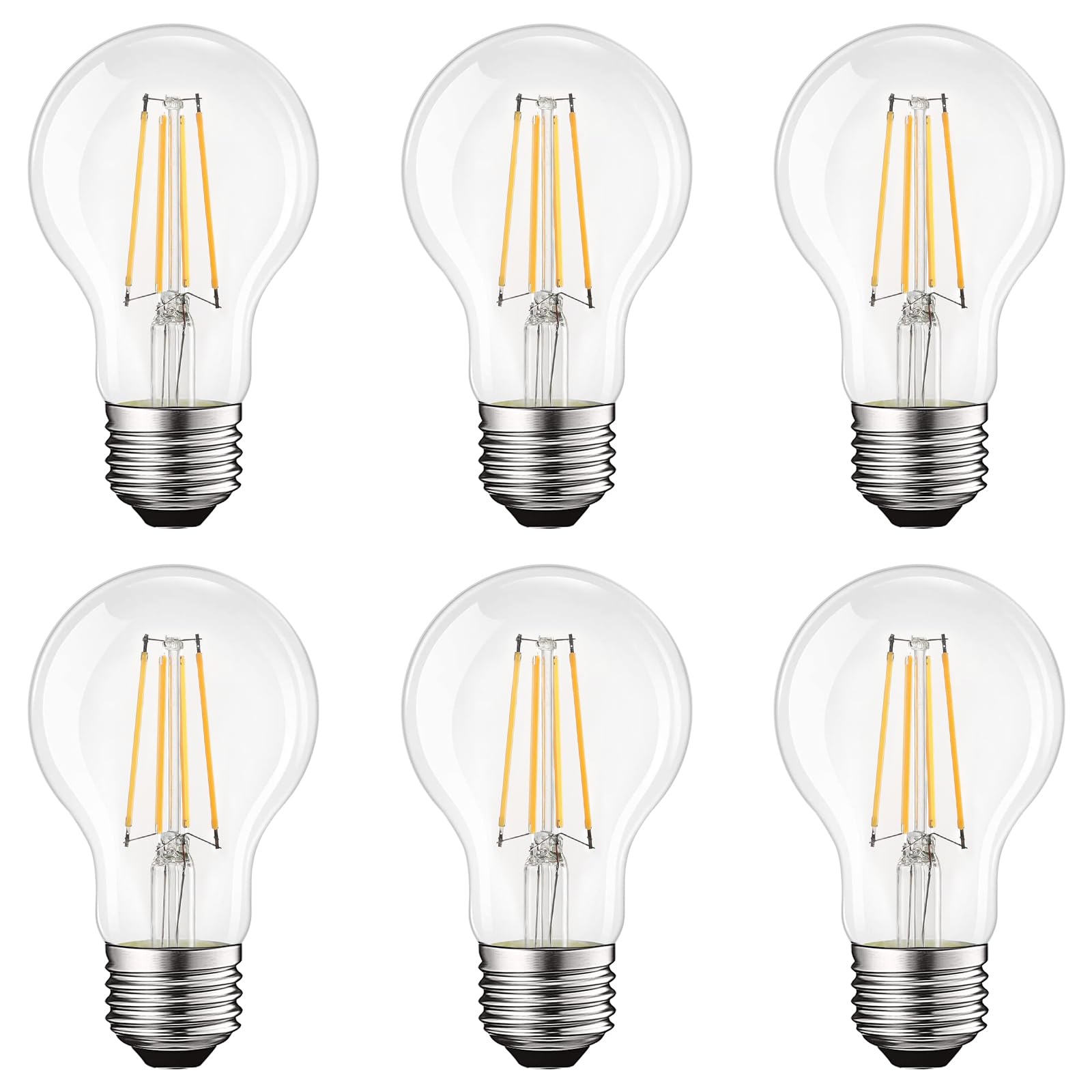 LUXRITE Vintage A19 LED Light Bulbs 60W Equivalent, 2700K Warm White Dimmable, 800 Lumens, Standard LED Edison Bulb 8W, UL Listed, E26 Base (6 Pack)