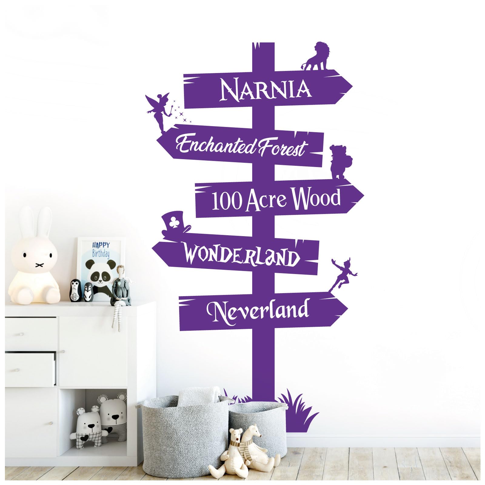 Storybook Signpost Children Wall Sticker - Narnia Neverland Wonderland Enchanted Forest 100 Acre Wood [Medium] [Purple]