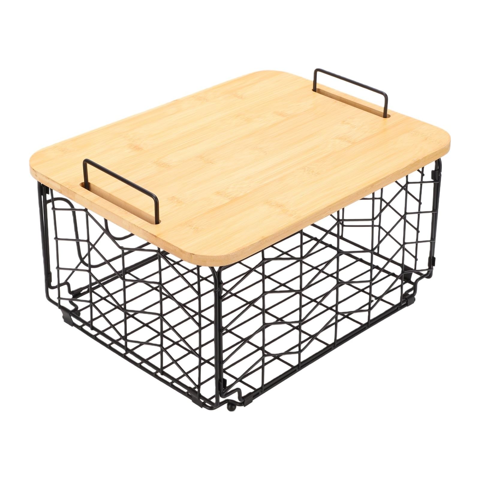 Duokon Grand Panier Métallique avec Dessus, Panier de Rangement en Fer pour