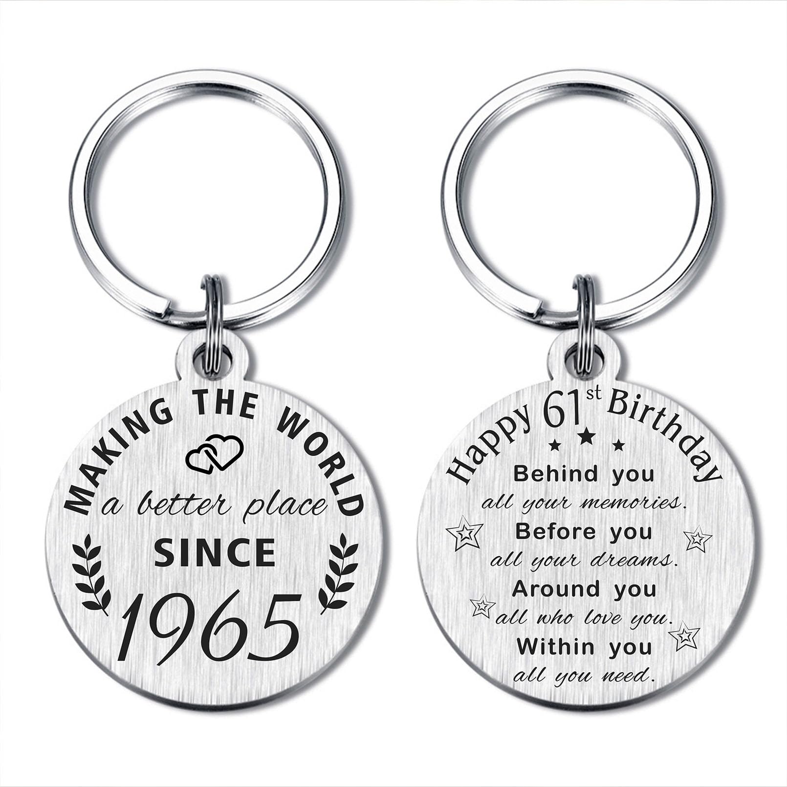 ABNTY 61st Birthday Gifts for Women Men, 61 Year Old Birthday Keychain, Born in 1965 Gifts, 1965 Birthday Decorations