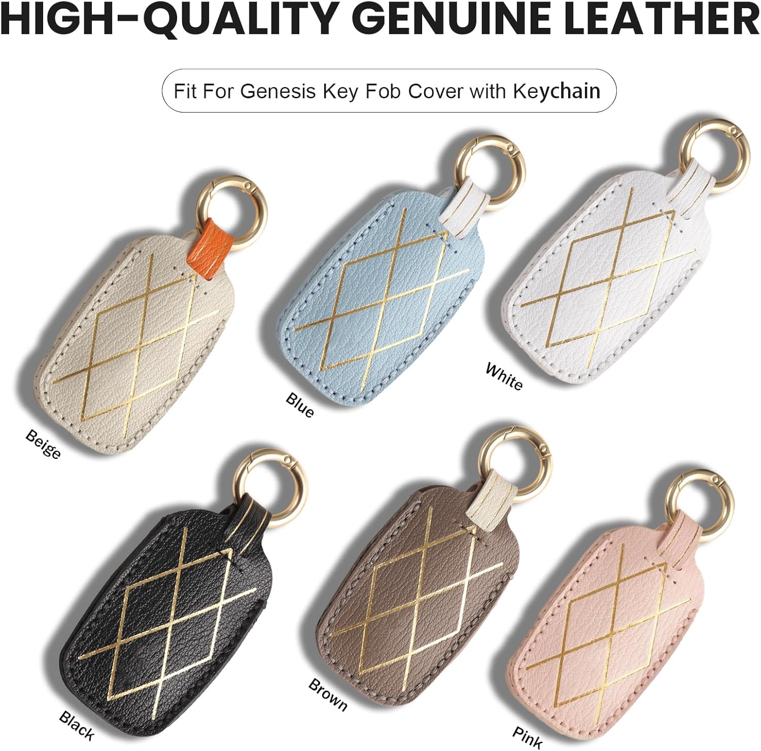 OLLEN Premium Leather 8-Button Key Fob Cover 2023 2024 2025, Car Key Case with Golden Stripe, Brown