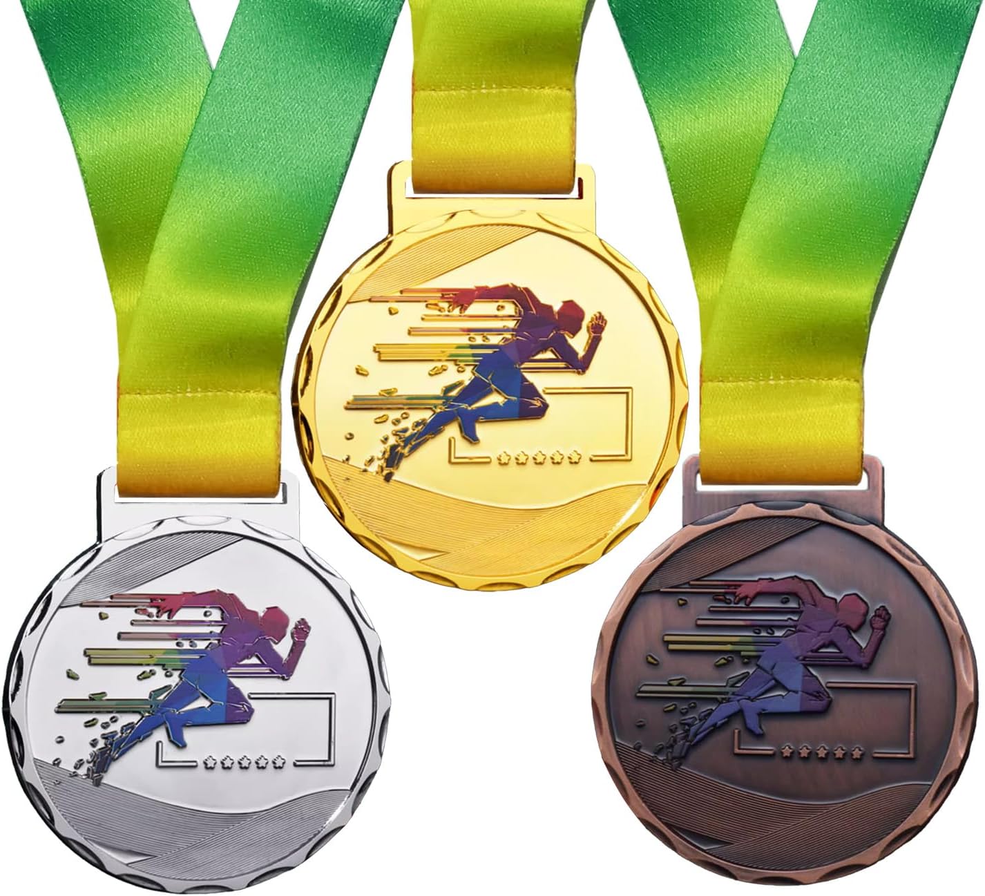 1/6/12 Pcs Gold Silver Bronze Relay Race Walking Hurdles Running Medals with Neck Ribbons for Awards,2.75 Inches,1st 2nd 3rd Award Medals for Sports, Competitions, Games