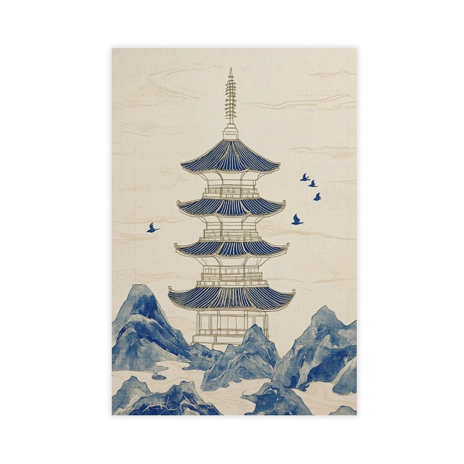 Paysage asiatique poster toile pagodes japonaises déco murale temples rétro 40x61cm - 8
