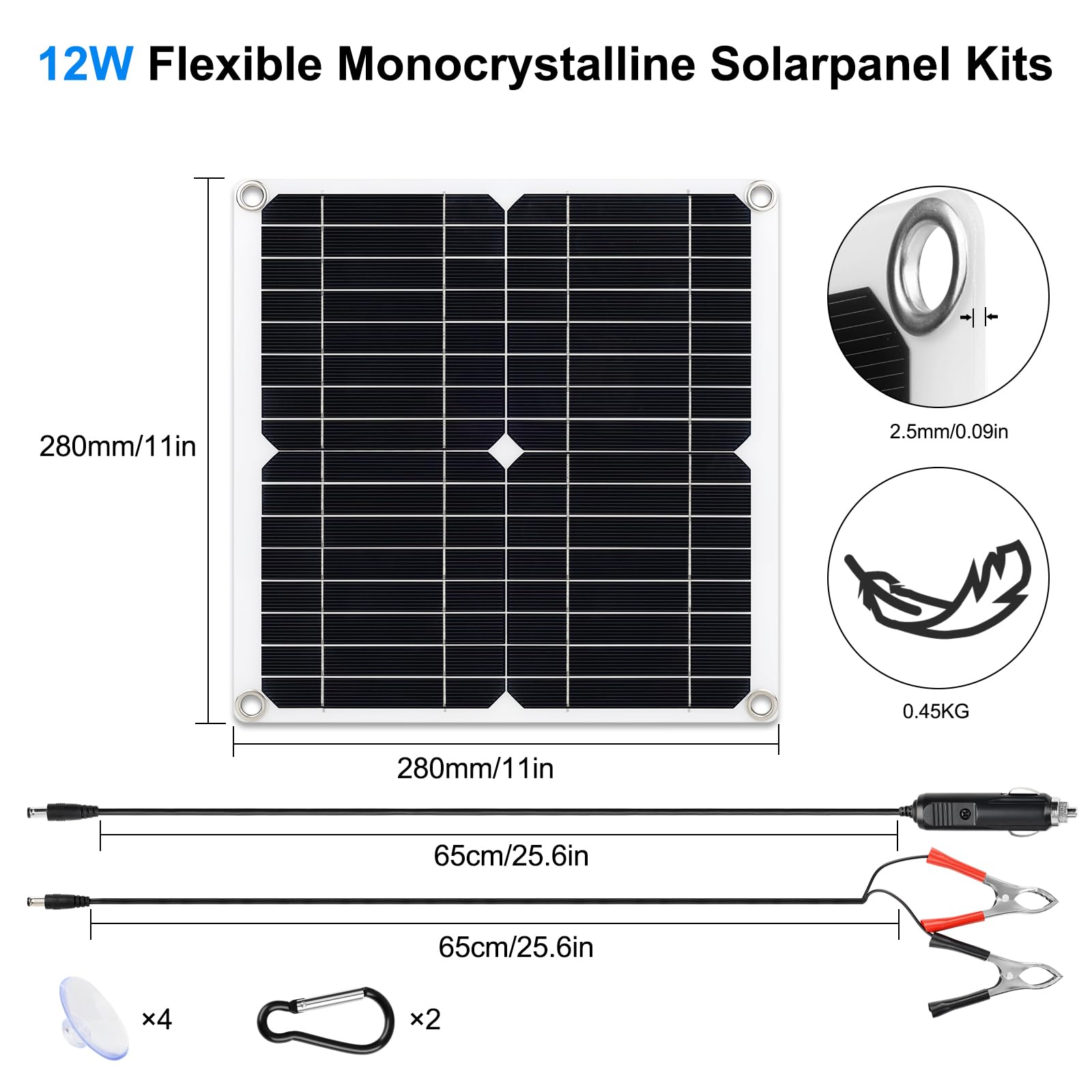 【12W Panneau Solaire Portable 16V Kit】KWODE 12W IP67 Chargeur Solaire 2-Port USB Mini Panneau Solaire Camera Exterieur Maintien de Charge Batterie Chargeurs Solaires Pour Téléphones Camping Car Moto