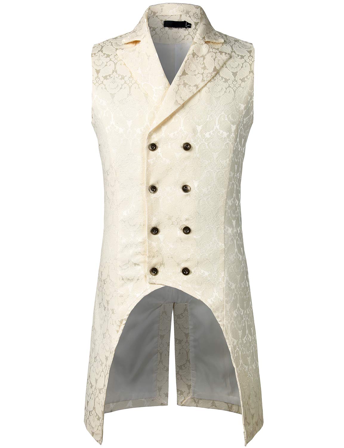zeroyaa Mens Gothic Steampunk Double Breasted Jacquard Brocade Vest Waistcoat Sleeveless Tailcoat ZLSV11 Cream XX Large-picture-47