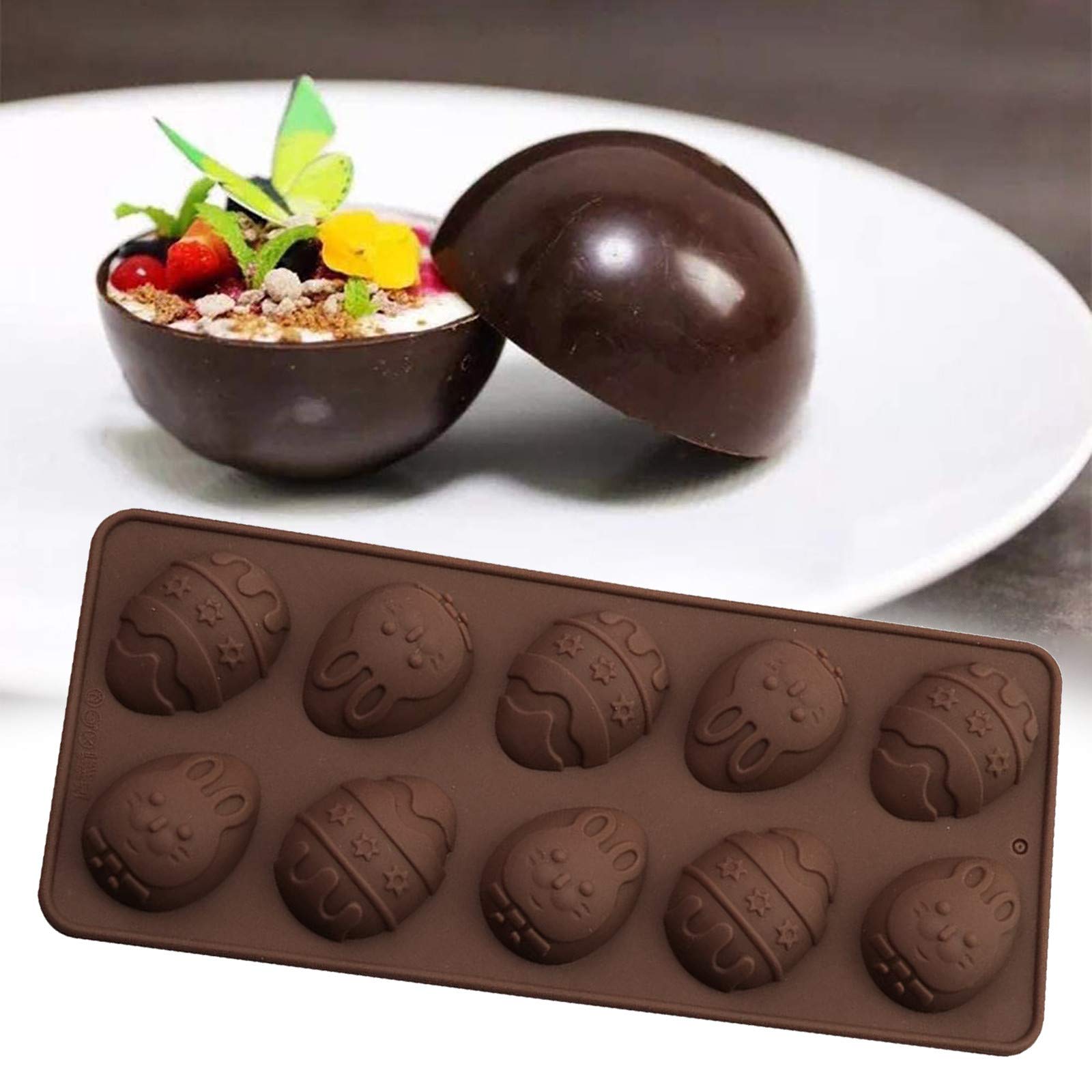 3D Pasen Ei Chocolade Siliconen Mal, Grote Breekbare Pasen EggDIY Pasen Verrassing Mousse Mallen Bakken Tool voor Warme Chocolade Cacaobommen Cake (bruin