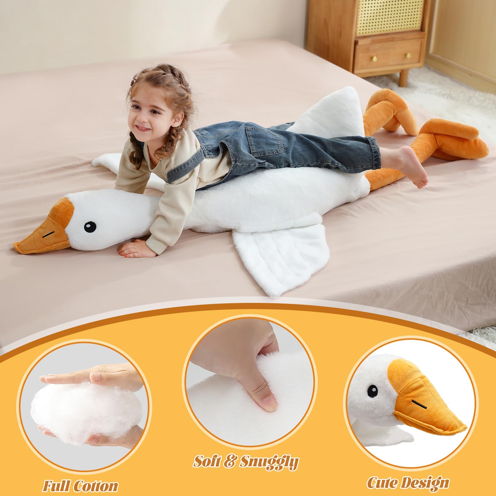 Peluche d'oca gigante da 130 cm, XXL, morbido e morbido peluche d'oca, grande anatra di peluche, per il compleanno dei bambini